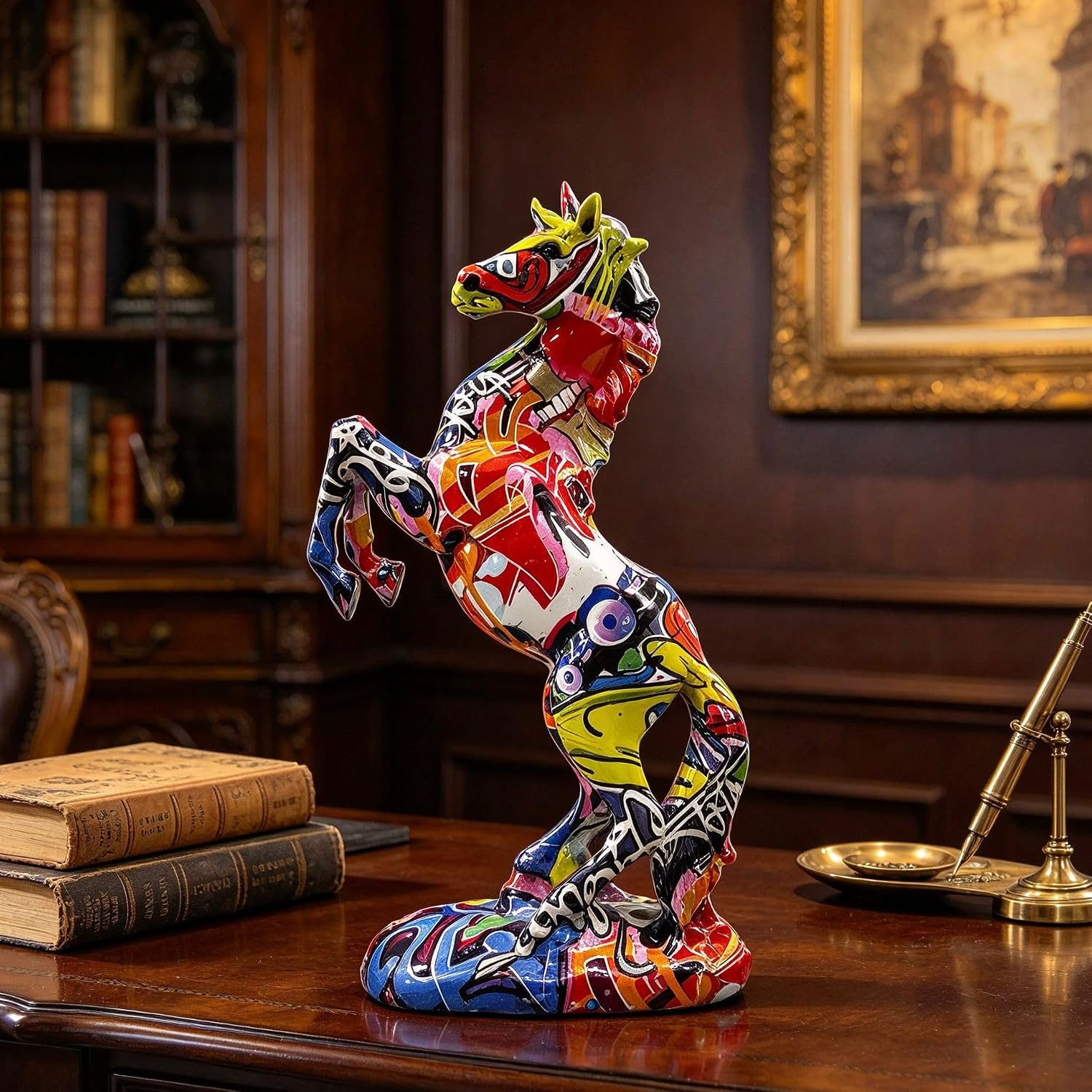 FUNSXBUG Colorful Art Horse Statue Figurines Ornament Sculpture Collectibles Home Office Living Room Desktop Display Tabletop Decoration Resin image 4
