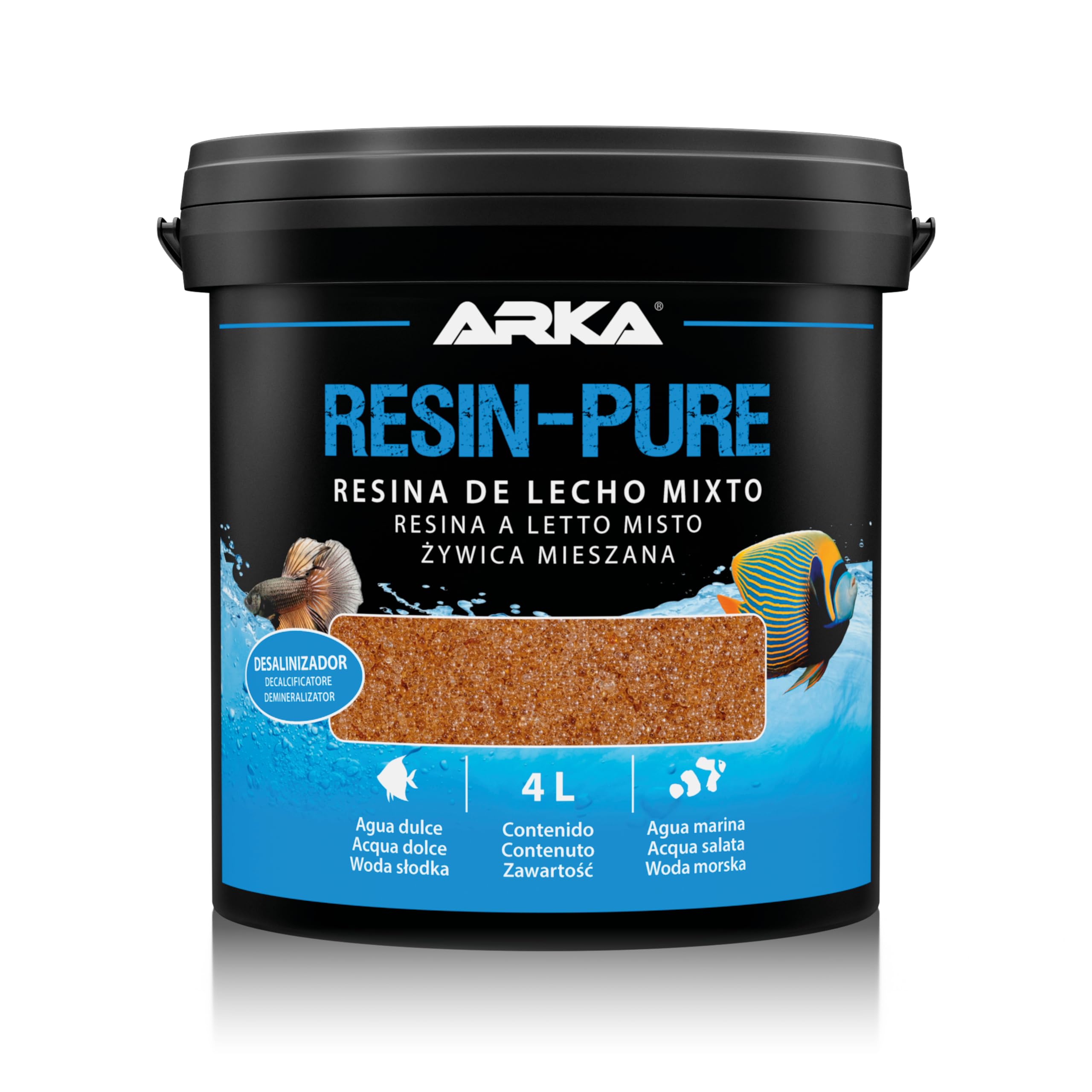 Resina Mixta Acuario – ARKA Resin-Pure 4 L – desmineralizador para filtros de ósmosis – Elimina 100 % TDS, silicatos y nitratos – Agua ultrapura sin residuos – para acuarios Marinos y de Agua Dulce