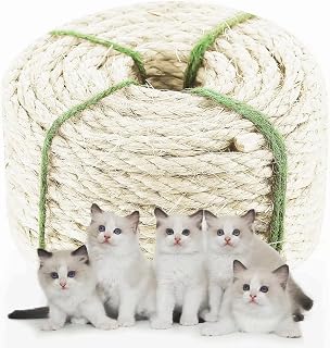 Natural Sisal Rope 1/4in 164FT Heavy Duty Twine for Cat Scratching Post,Cat Scratcher Replacement,Cat Tree,Scratching Pad,DIY,Crafts,Gardening,Hammock,Home Decorating
