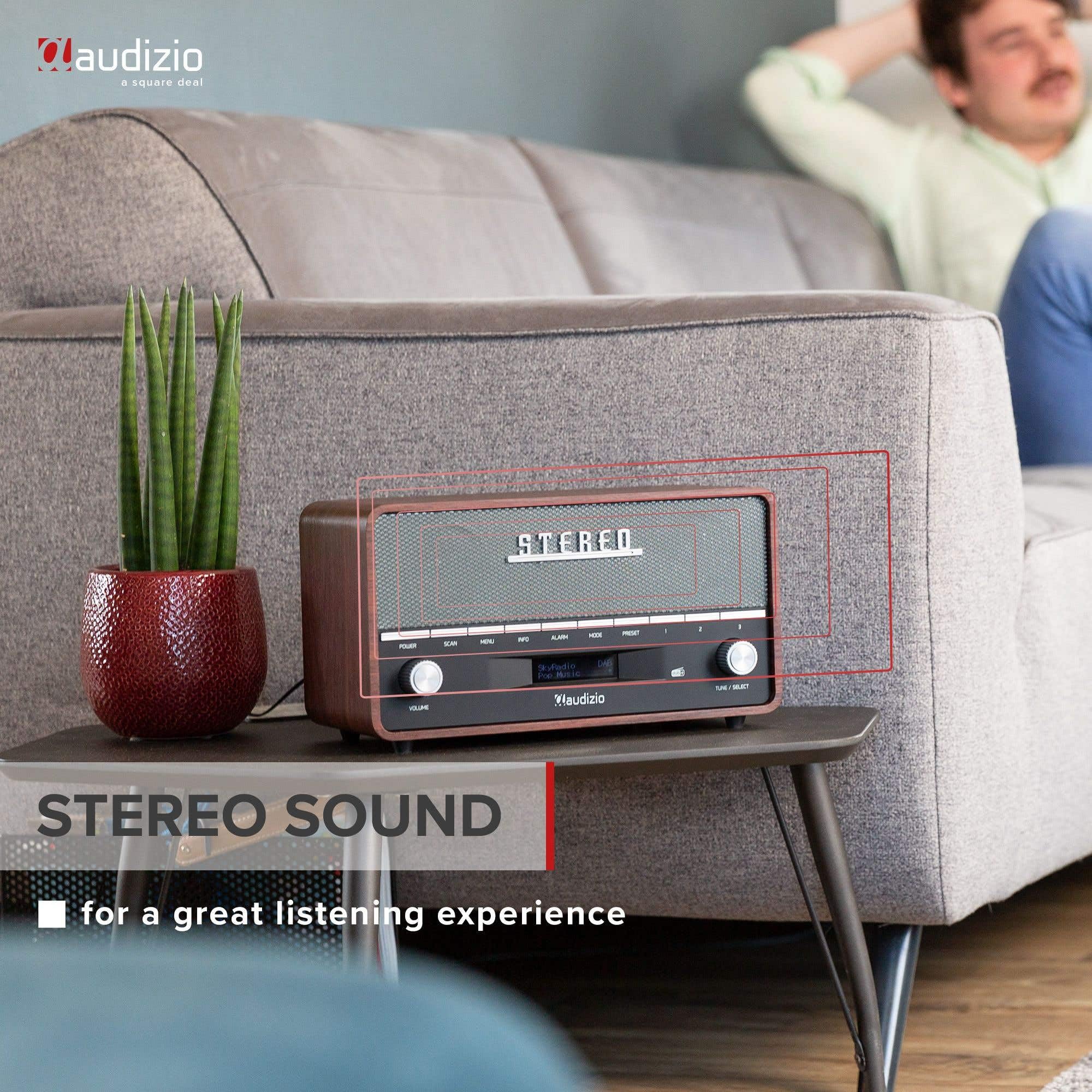 Audizio Corno Radio Dab+ Portable Stéréo 60W - Gris, Fonction Réveil, Streaming Bluetooth, Radio FM, Entrée AUX Jack 3,5mm, 20 Stations Préréglées, Idéal pour Écouter la Radio Partout