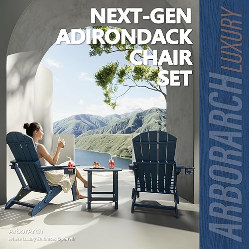 Miniatura 5 de Juego de 2 sillas plegables Adirondack con soporte para tazas, sillas de plástico HDPE resistentes a todo tipo de clima, sillas de patio al aire