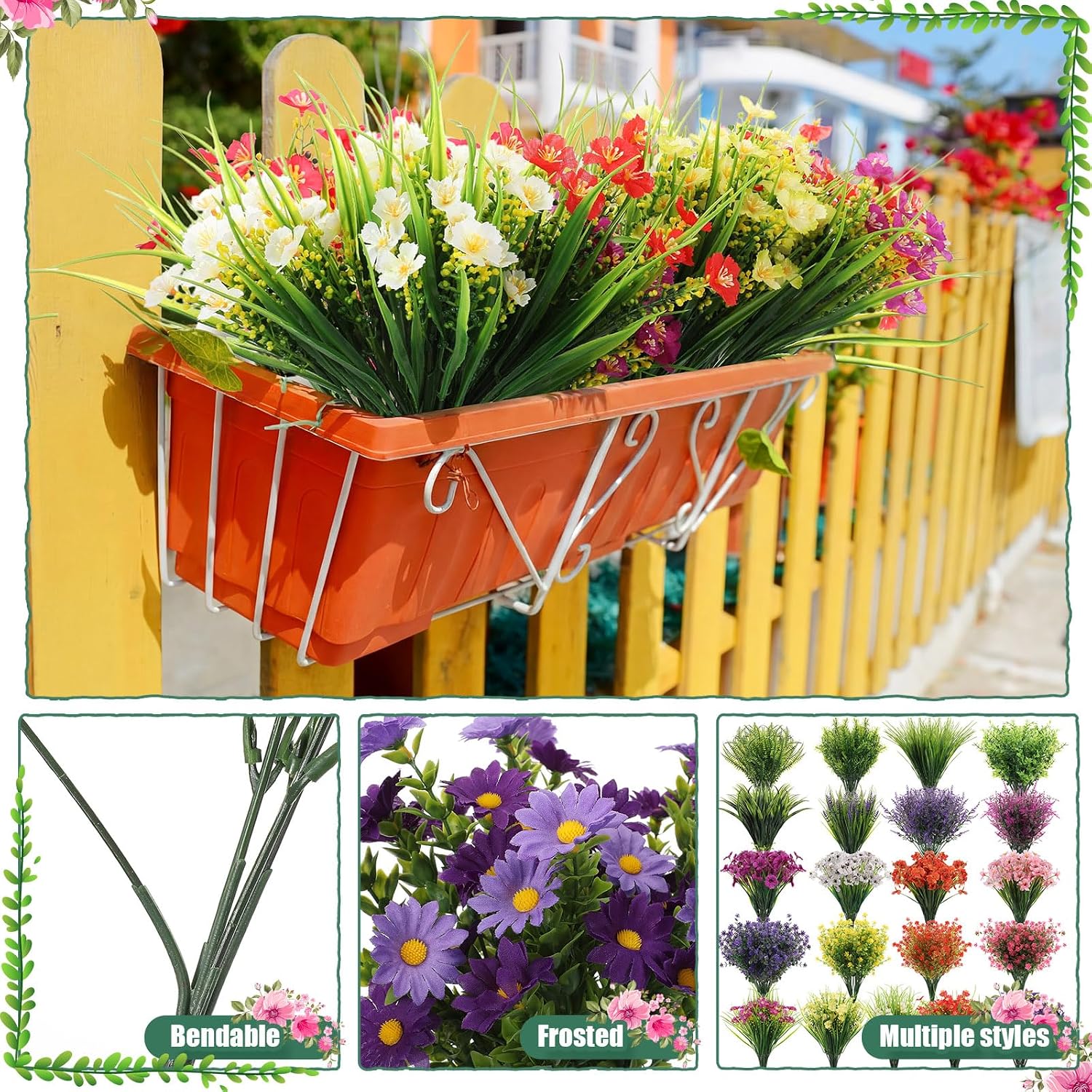 Zeyune 120 Bundles Artificial Flowers for Outdoor UV Resistant Fake Plastic Flowers Plants Bulk Faux Realistic Eucalyptus Violet Lavender for Spring Summer Home Window Yard Patio Garden Decor(Multi2)