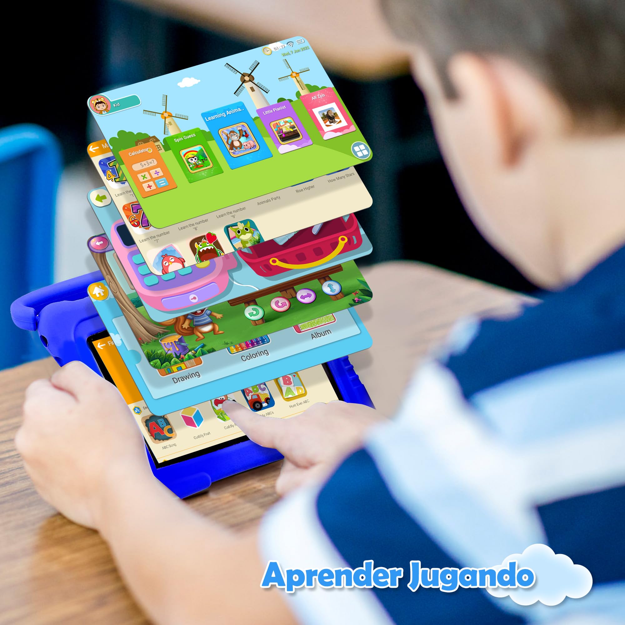 Veidoo Tableta Android para niños de 7 Pulgadas con WiFi, 2GB RAM / 32GB ROM, Pantalla táctil, Control Parental para niños pequeños, Cámara Dual, Juegos, Tableta educativa(Azul Oscuro)