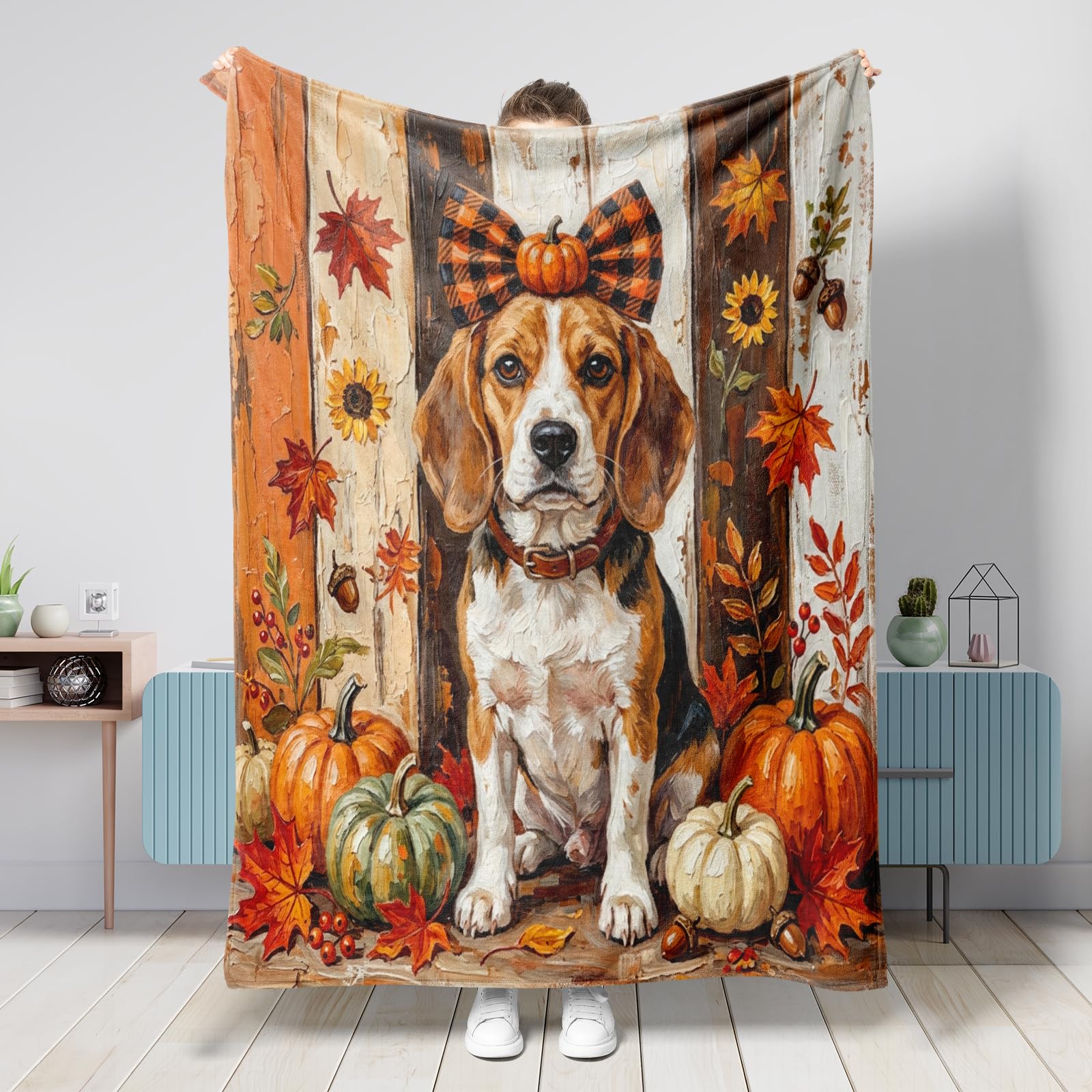 Couverture beagle d'automne pour cocooning au salon et soirées canapé