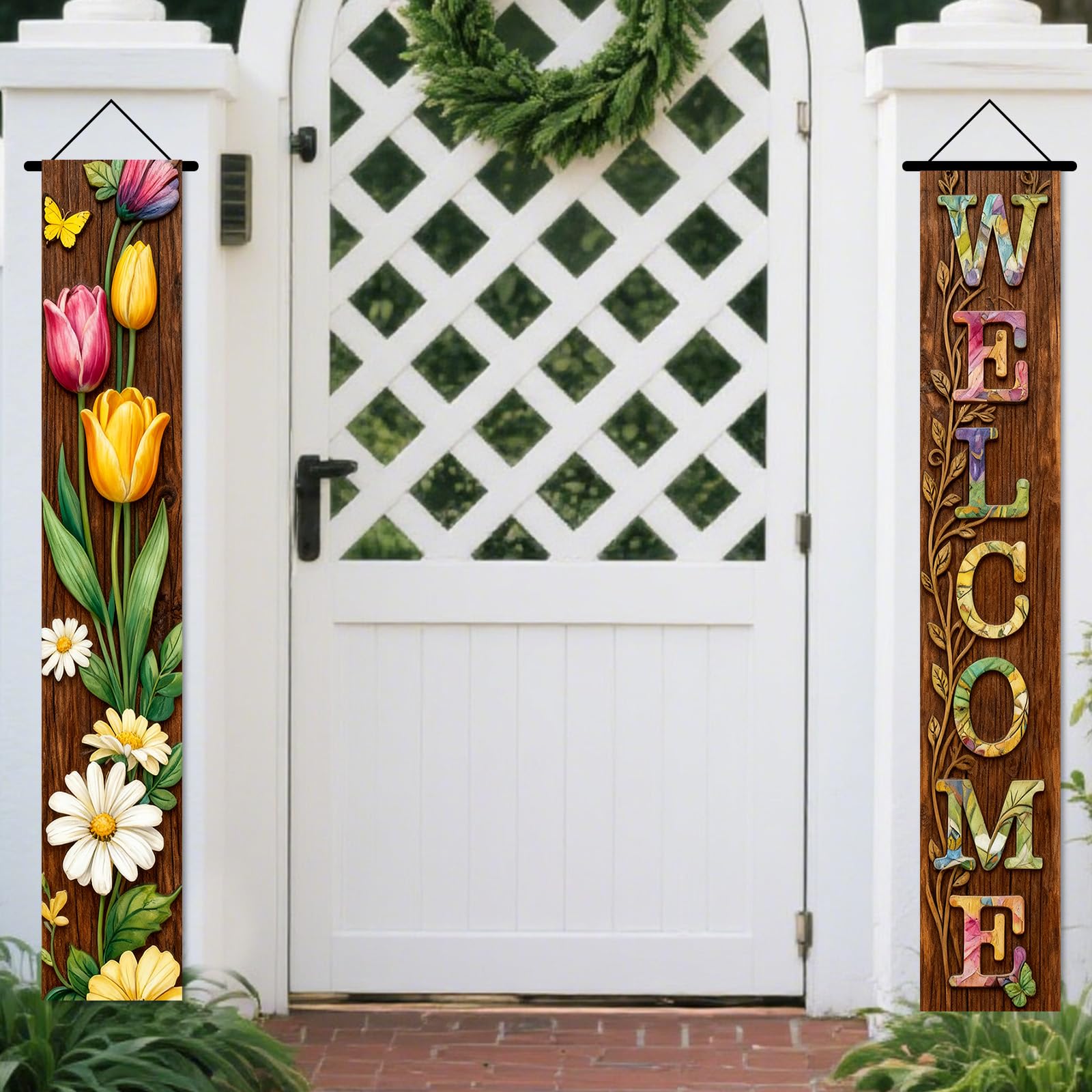 Nuxovilar Welcome Floral Wooden Porch Banners 12x70 Inches Polyester