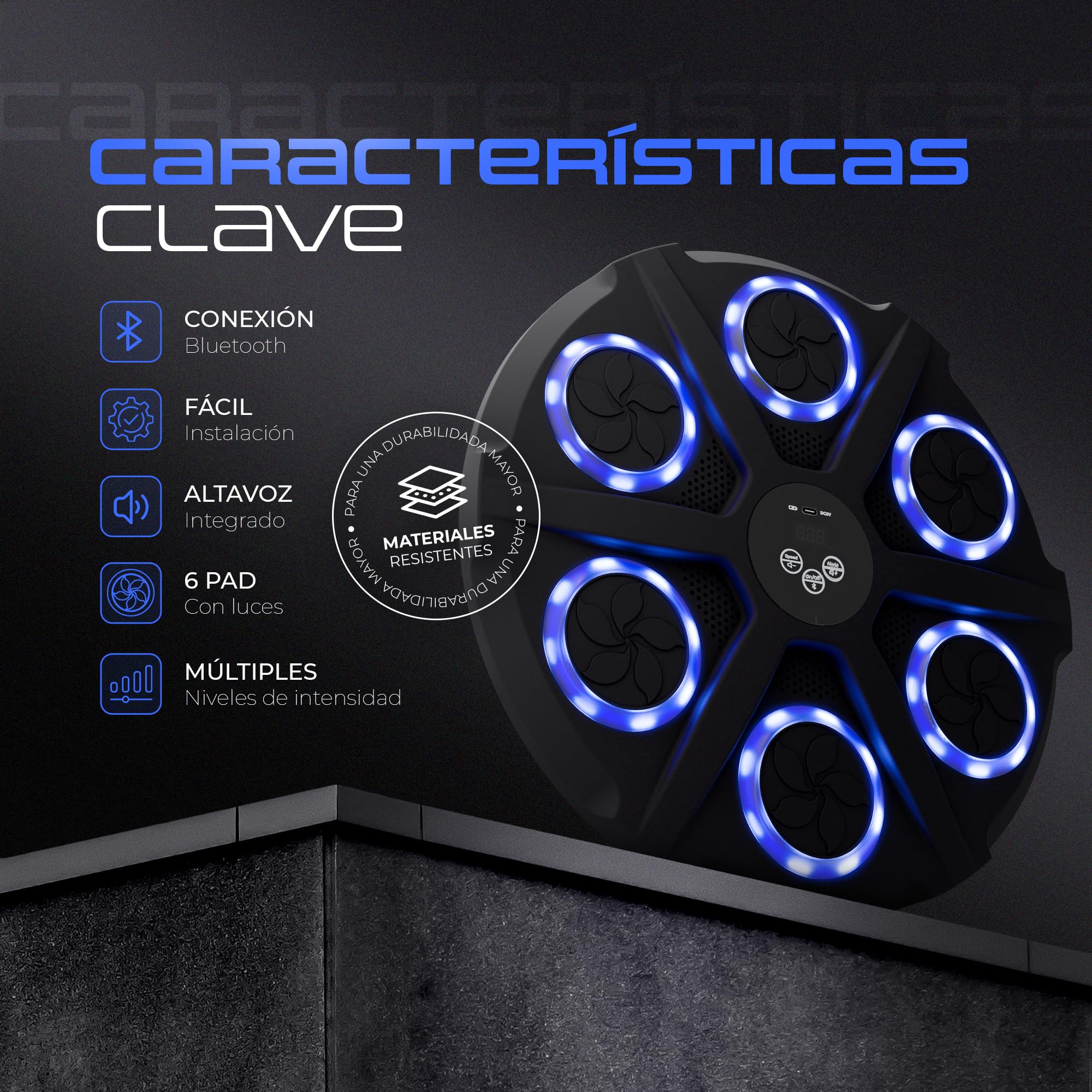 Ezero Maquina de Boxeo Musical Adulto con Bluetooth y LED – Entrenamiento de Boxeo Pared Musical con 12 Niveles y Cintas – Mejora Reflejos y Resistencia – Ideal para Casa, Principiantes y Avanzados