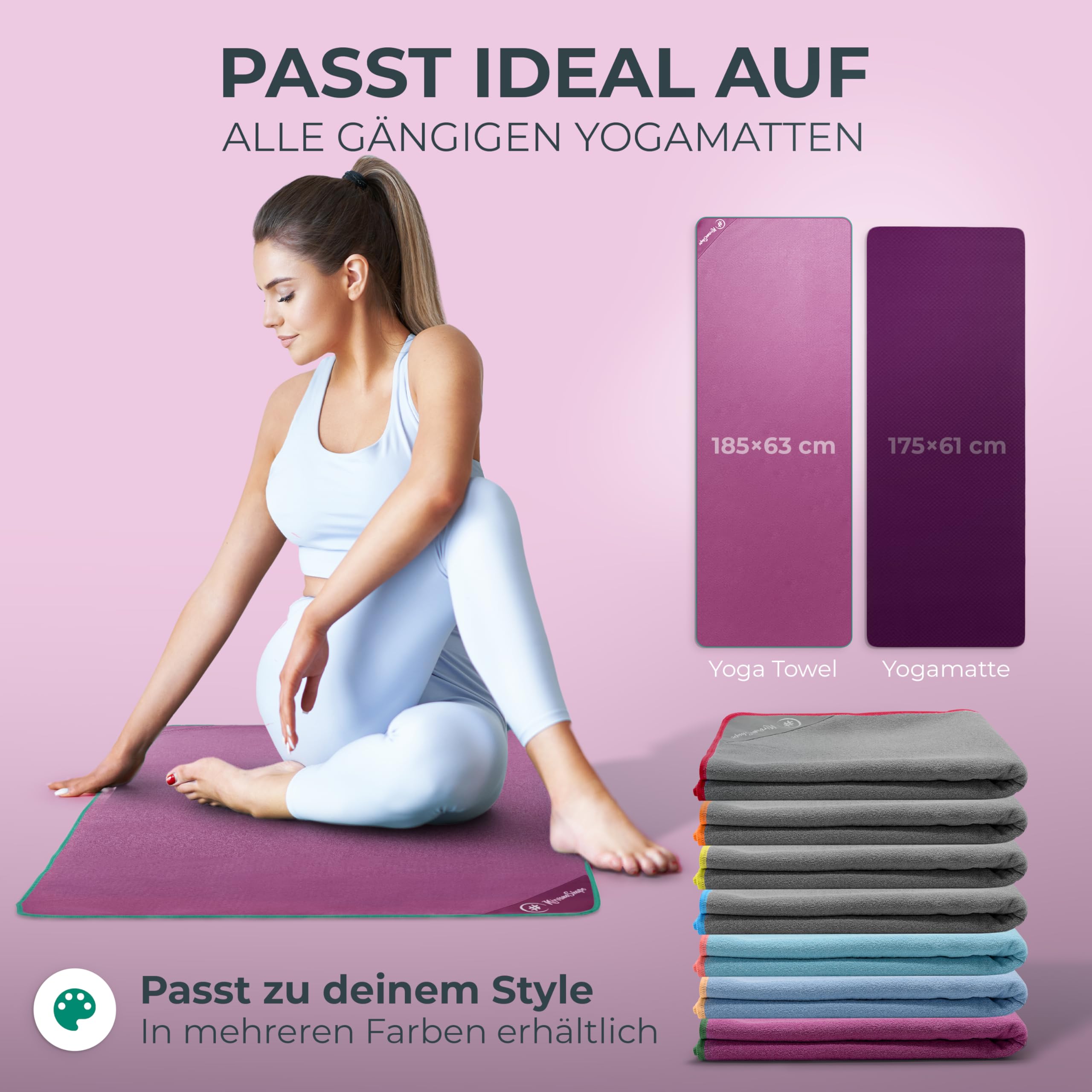 NirvanaShape Yoga Handtuch rutschfest | Hot Yoga Towel mit Antirutsch-Noppen | hygienische Yogatuch-Auflage für Yogamatte [ 185 x 63 cm ]
