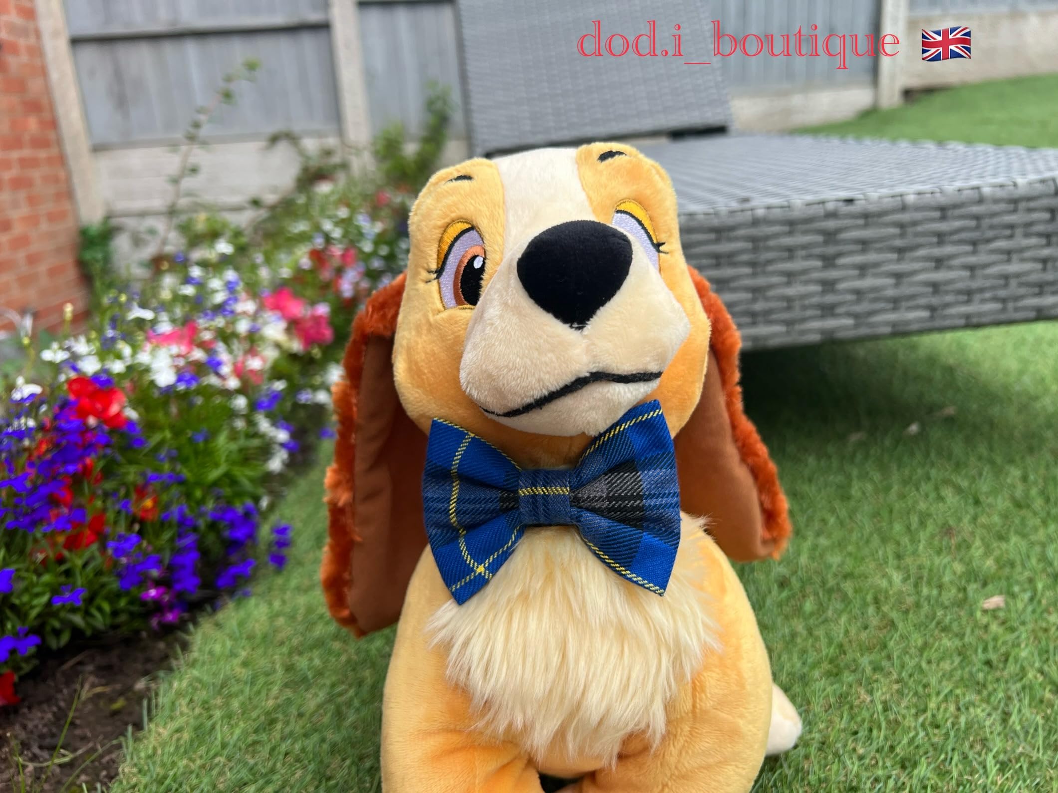 New Dogs Bow Tie Tartan woven Elastic Band attach COLLAR ACCESSORY Handmade UK (Large Tartan Blue), beige - Image 3