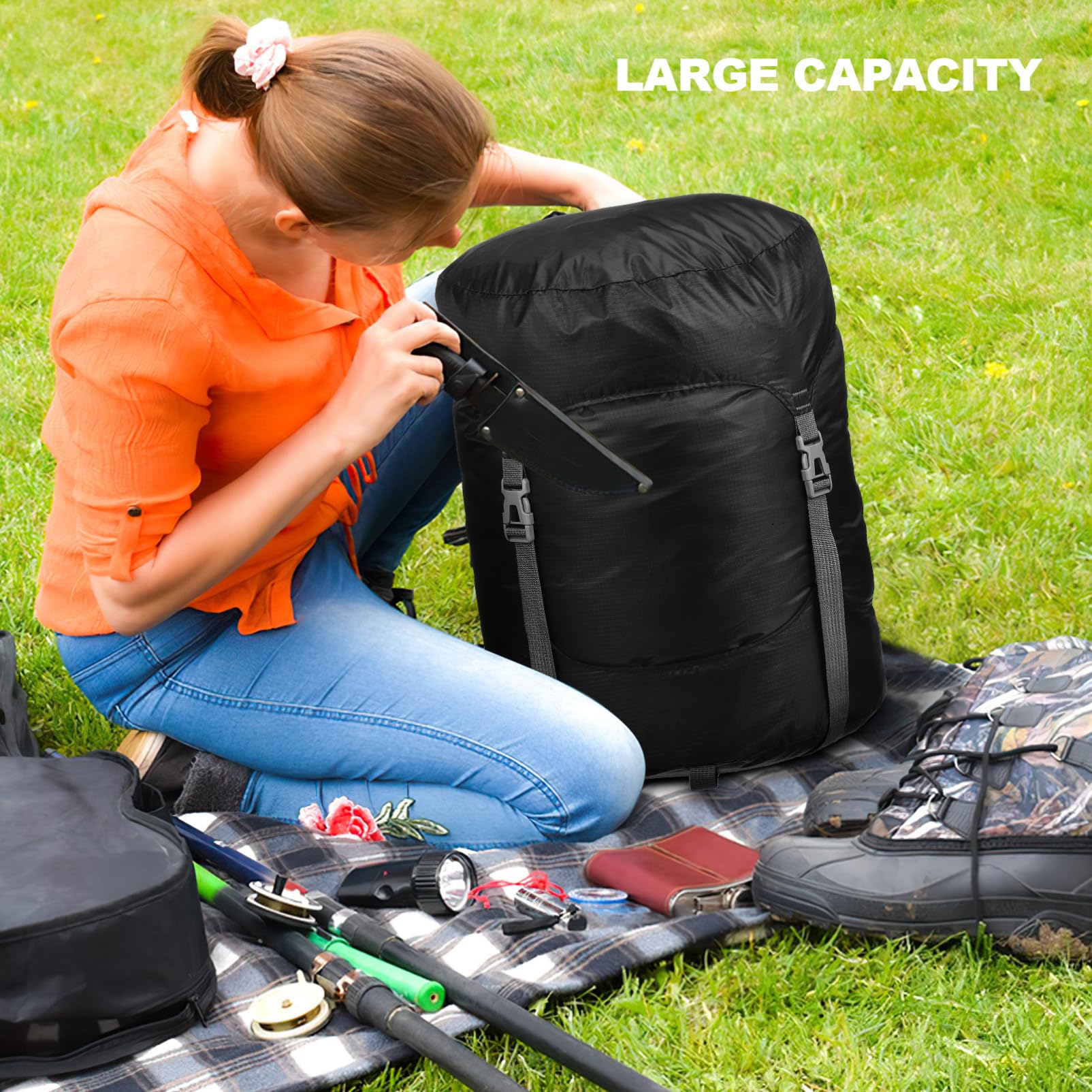 Happyyami Saco de Dormir con cordón Mochila Neceser de Viaje Porta Sacos abultado Storage Bags Travel Bag Saco de Cosas para Saco de Dormir Saco de Cosas para Acampar poliéster
