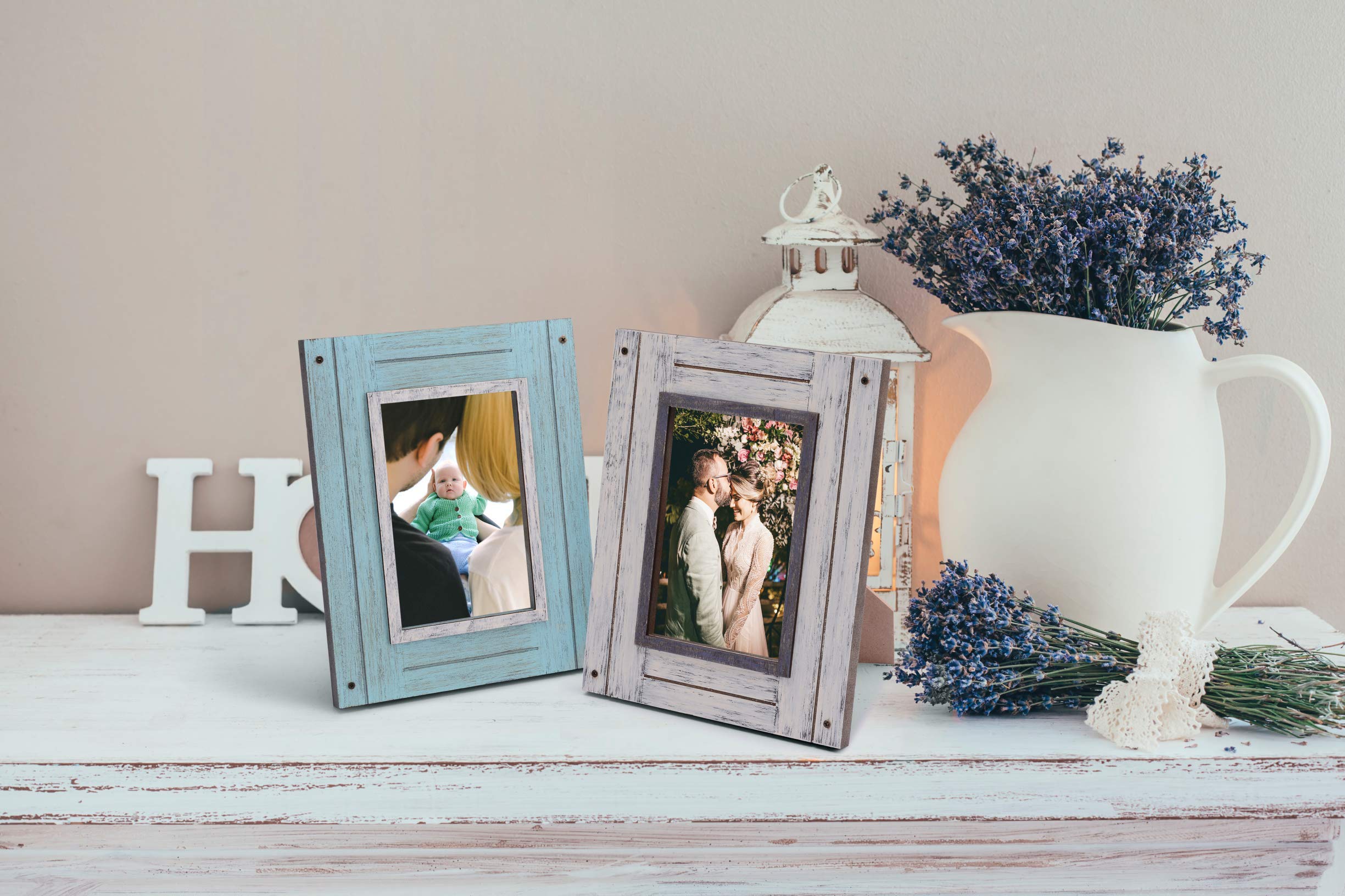 Rustic 4x6 Picture Frames 4x6 Frame Set of 2, White & Teal, Farmhouse