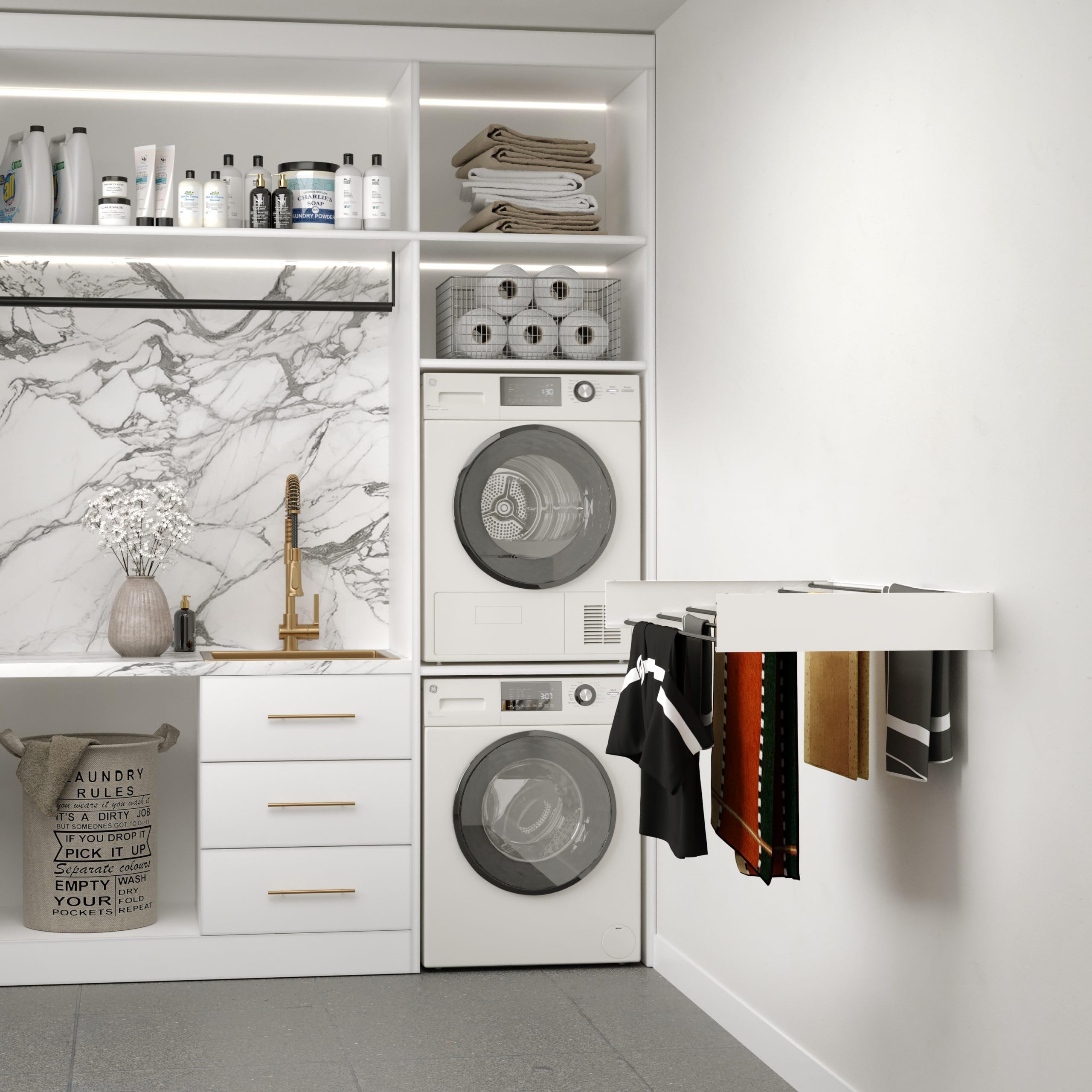 Wäscheständer Ausziehbar - Wandmontage, 8,4m Trockenlänge, Klappbarer Wäschetrockner 120cm, Weiß, Robust & Platzsparend, Ideal für Innen- und Außenbereich