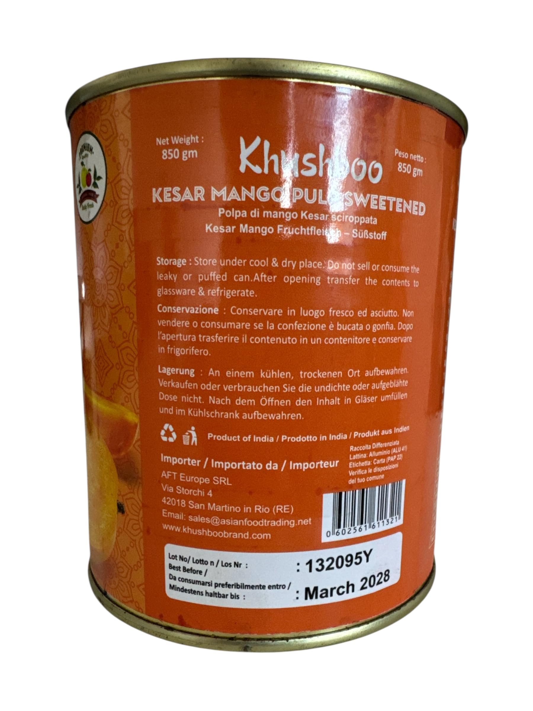 Khushboo Kesar Mango Püree - 24x 850g Dose - Premium Mangopüree aus echten indischen Früchten, perfekt für Lassi, Desserts, Smoothies, Currys & mehr (24er)
