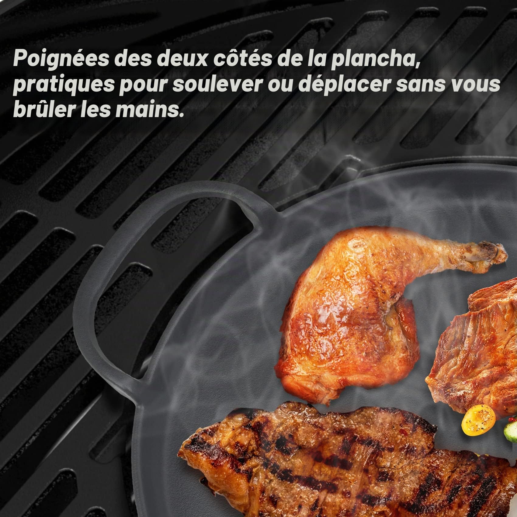 Onlyfire 30.5 cm Plancha en Fonte pour Barbecue - Plaque de Cuisson Ronde avec Poignées - Accessoire Weber Gourmet BBQ