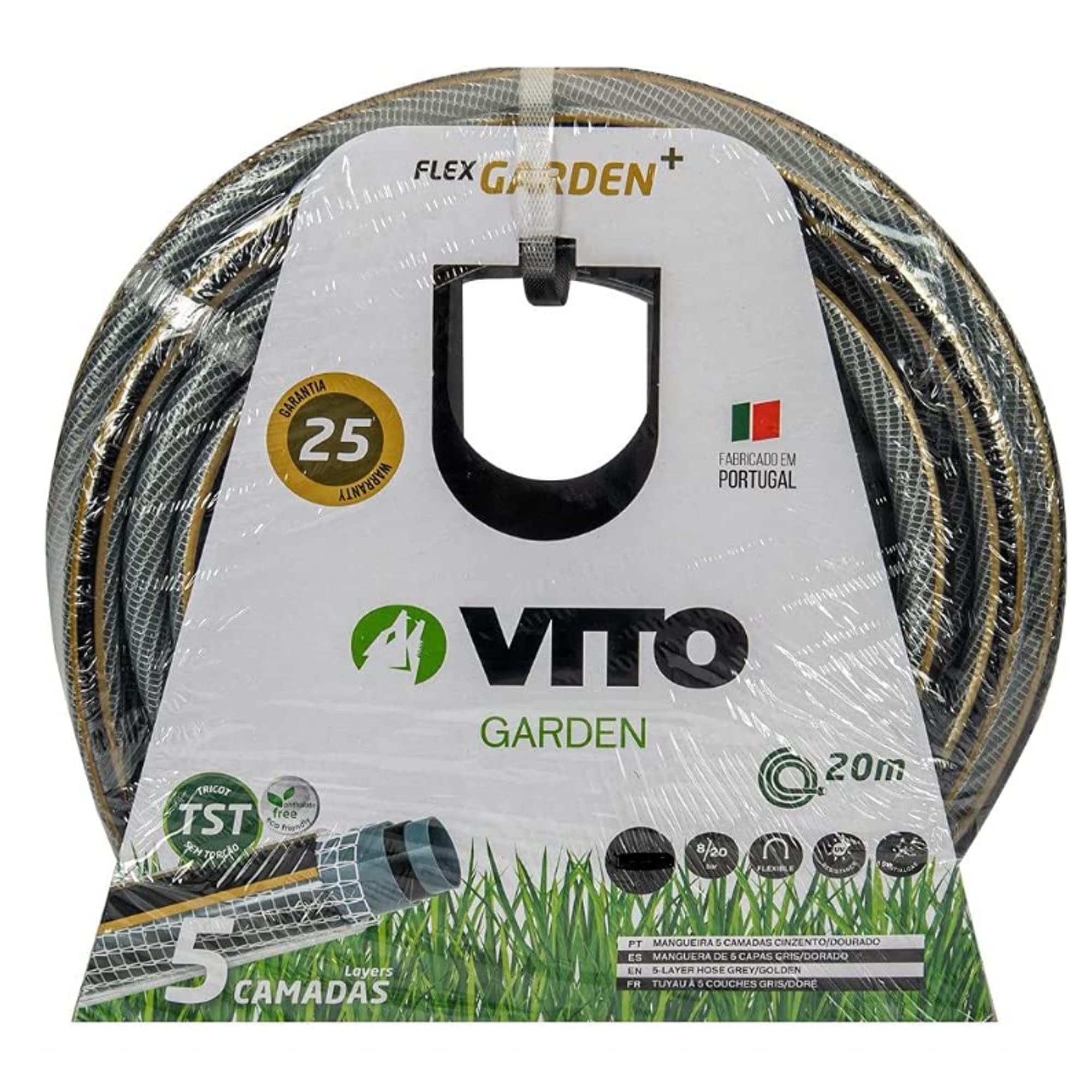 VITO - Tuyau arrosage Professionnel Flexible Ø 19mm/ 20mètres 5 Couches 20 Bars Anti Torsion Spécial Chantier Résiste aux UV