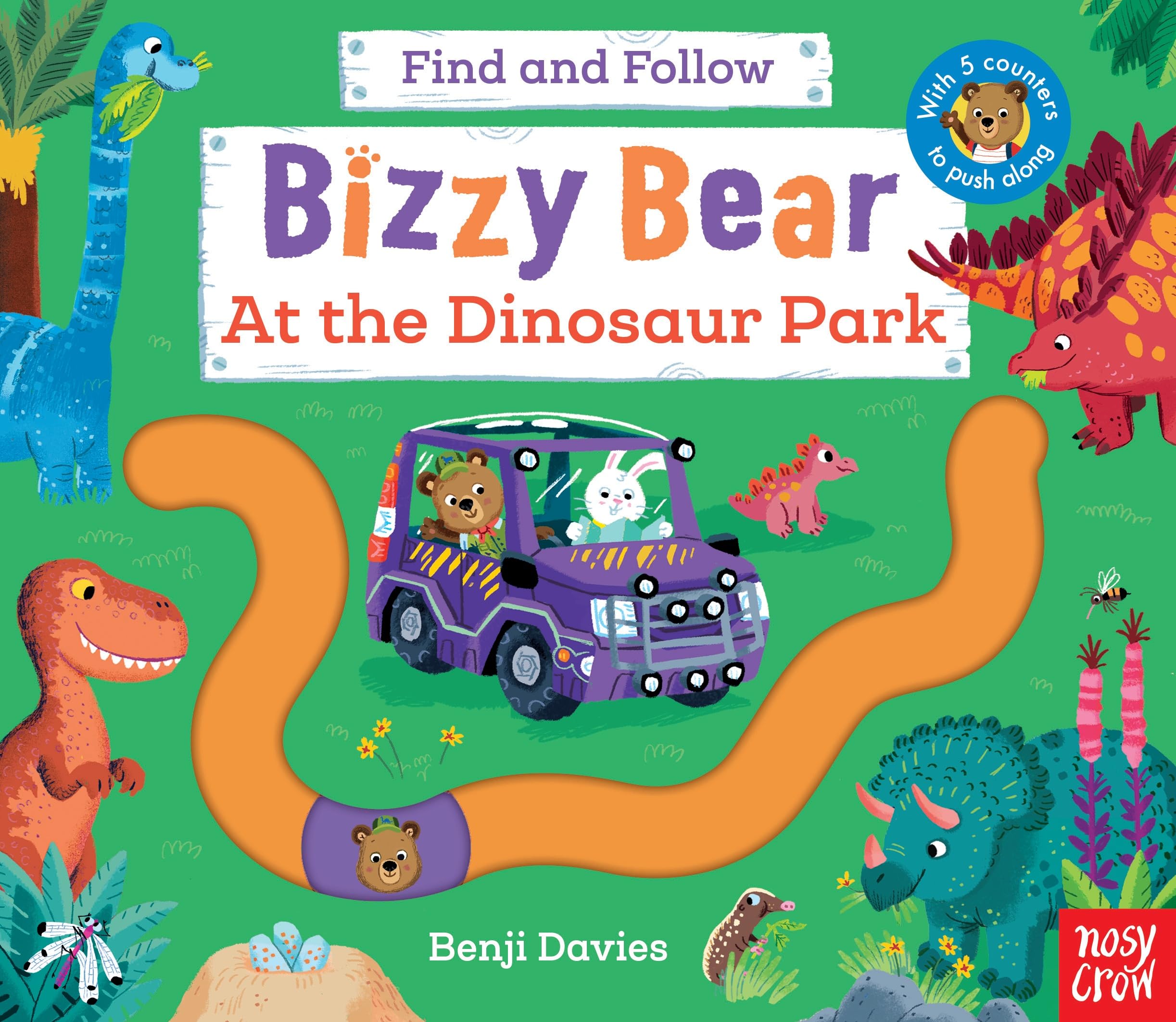 Bizzy Bear Find and Follow: At the Dinosaur Park: with 4 sliding counters