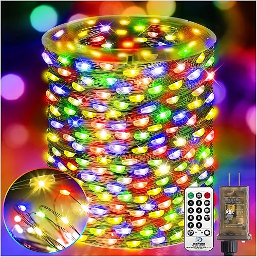Miniatura 8 de KNONEW Guirnalda de luces de Navidad para exteriores, 170 pies, 500 luces LED, control remoto impermeable, 8 modos, tiempos de memoria para bodas,