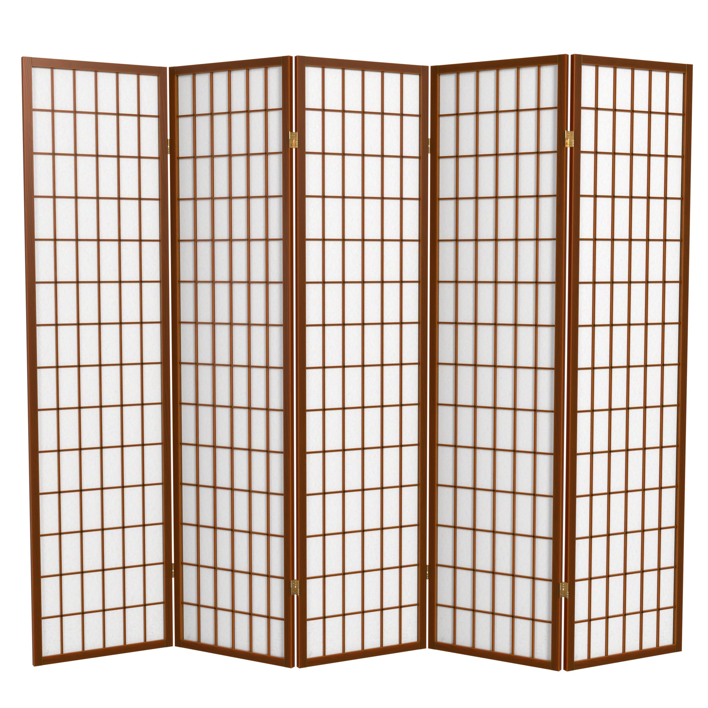 Red Lantern 6 ft. Tall Window Pane Shoji Screen - Walnut - 5 Panels