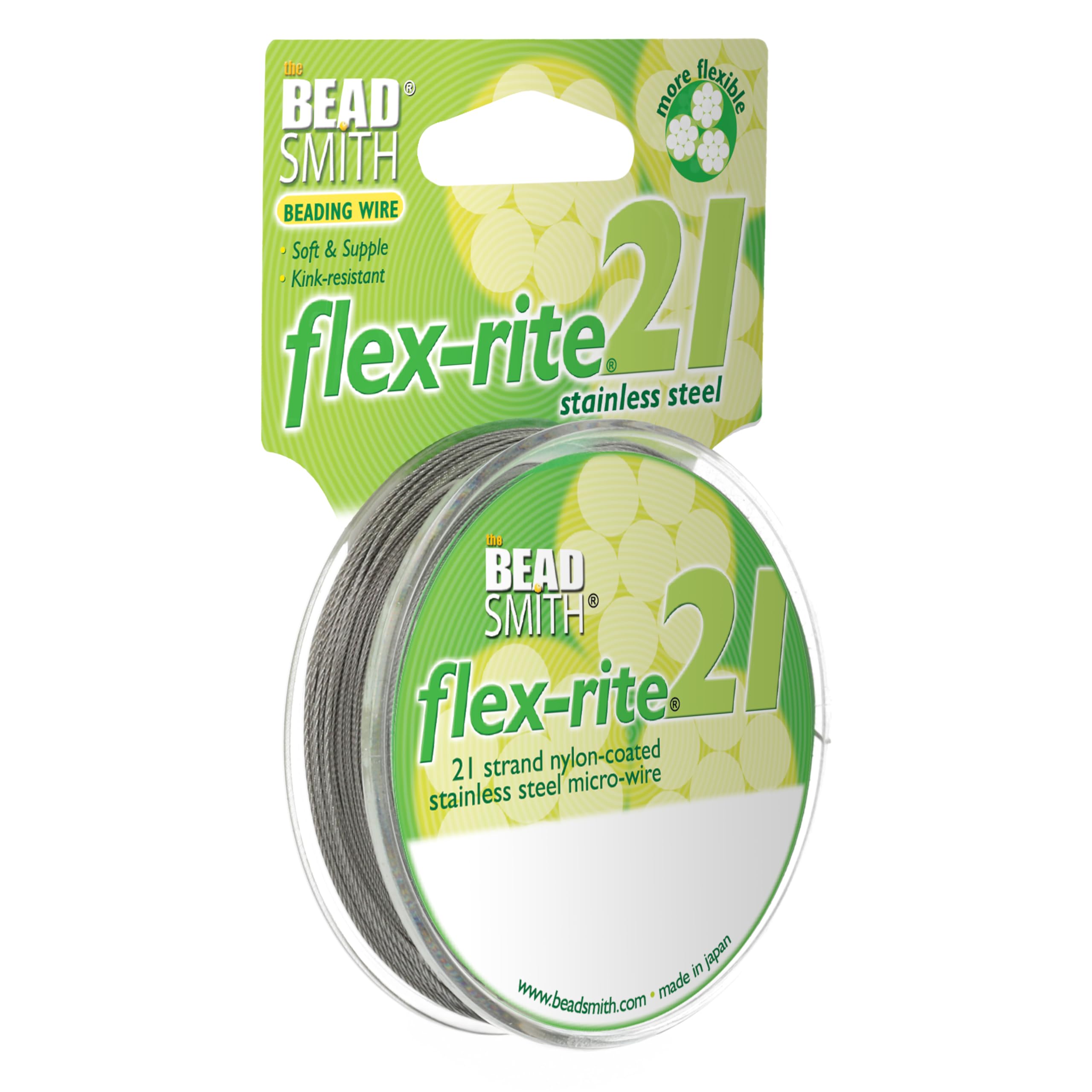 The Beadsmith Flex-Rite Beading Wire - 21-Strand Nylon-Coated Stainless-Steel Wire, 0.024" (0.60 mm) Dia, Clear, 100 ft Spool, Durable Necklace & Bracelet String, for Jewelry Making Supplies