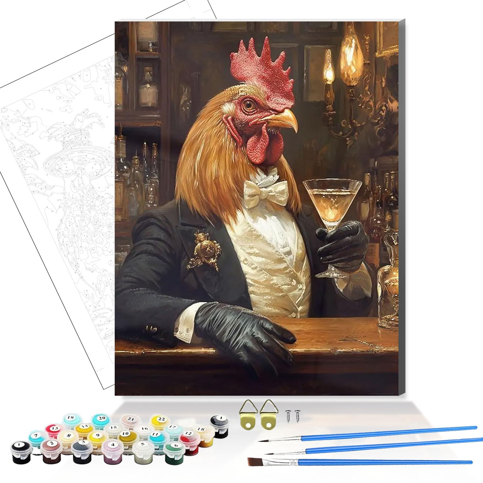 HEFEIS Wooden Framed Paint by Numbers Kits for Adults,DIY Painting Kit on Canvas, Color by Numbers Acrylic,Adult Paint by Number for Wall Decor and Gifts (Chicken)
