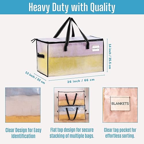 Miniatura 5 de VENO Paquete de 4 bolsas de mudanza grandes y resistentes artículos esenciales para dormitorio universitario, organizador de almacenamiento de ropa,