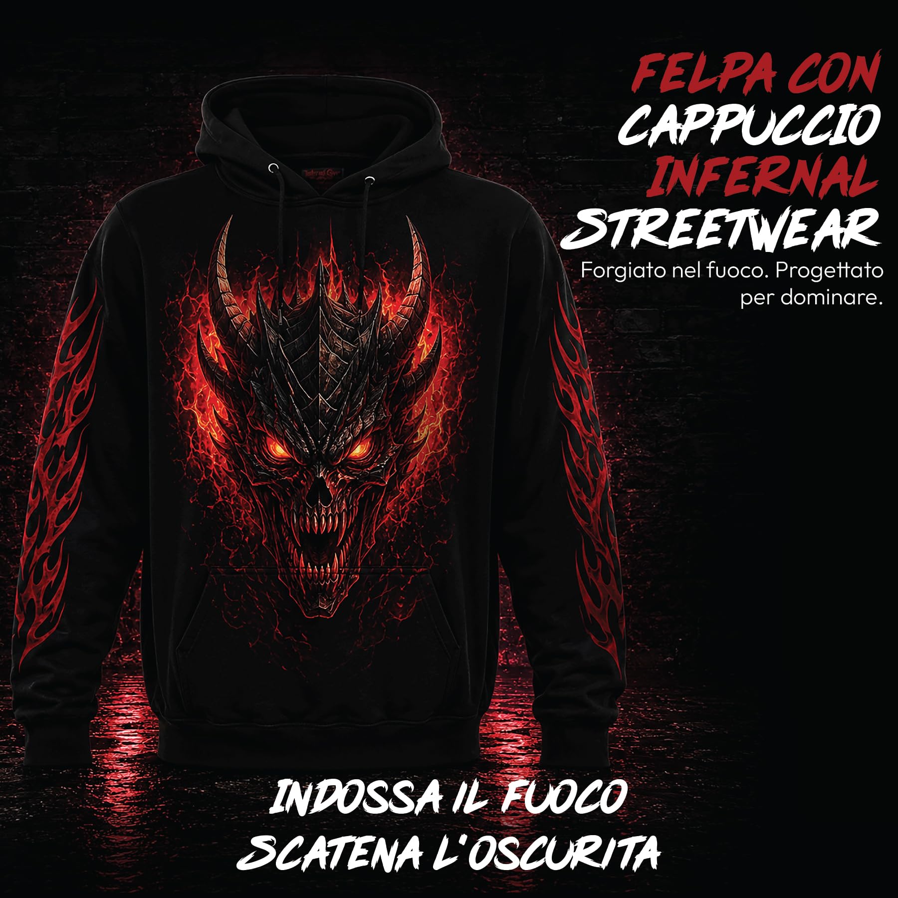 Spiral Riff Burner - Hoodie Uomo Felpa con Cappuccio Nero 100% Cotone Regular