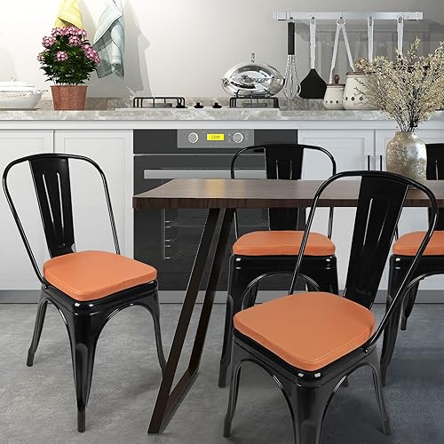 Miniatura 2 de SINOSSO Cojines de silla de metal de 35,6 cm de cuero sintético moderno, juego de 4 almohadillas magnéticas de cuero para sillas apilables de