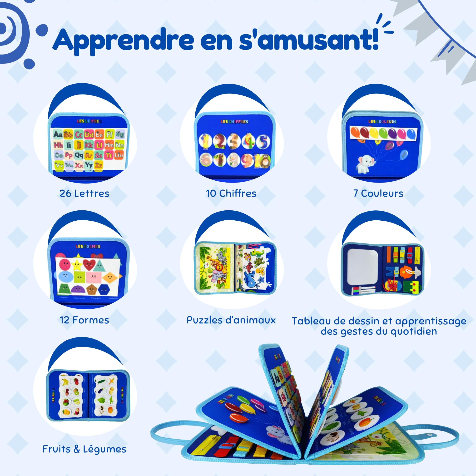 Nene Busy Board Montessori (French Version), Sensory Educational Toy 3-6 Years Old Girl/Boy, Activity Board: Colors, Shapes - Image 2