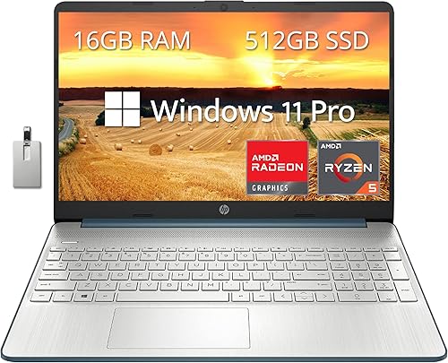 HP Portátil FHD de 15.6", procesador AMD Ryzen 5-5500U, 16 GB de RAM, SSD PCIe de 512 GB, gráficos AMD Radeon, cámara web HD, Bluetooth, Wi-fi,