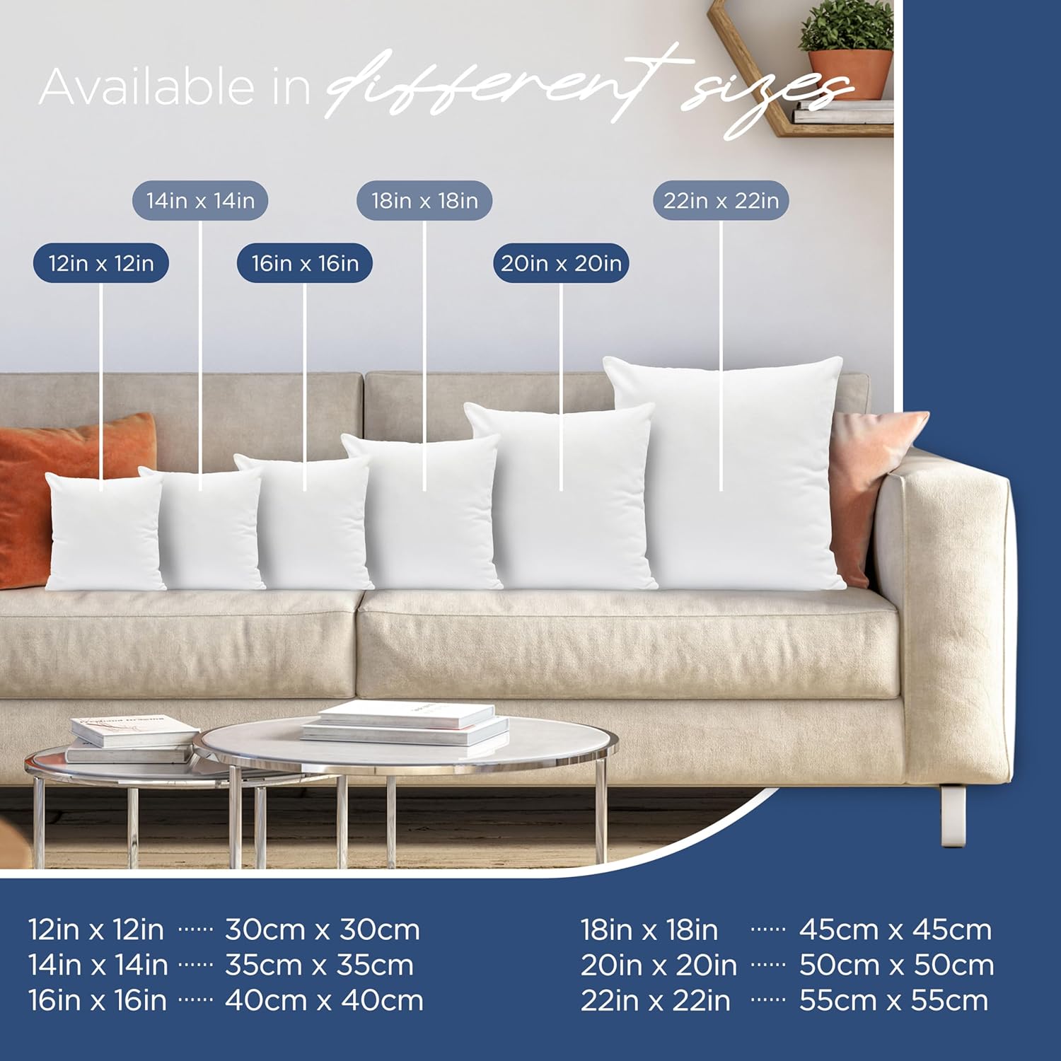 Martex 2-Pack Decorative Throw 22" x 22" Pillow Inserts– Soft, Supportive & Fluffy Cushion Fillers – Poly-Cotton Blend Cover with Plush Polyester Fill – Perfect for Sofa, Bed & Living Room – White