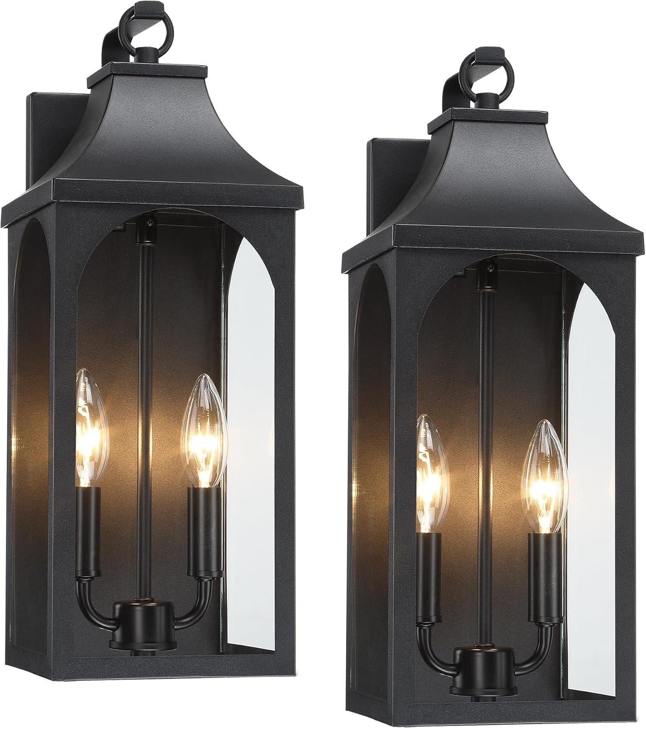 17" Outdoor Wall Light Fixture, 2-Light Sand Black Exterior Light Fixture, Waterproof Porch Lighting for House, Farmhouse Sconces Lantern for Front Door, Garage, ETL Listed, E12 Socket