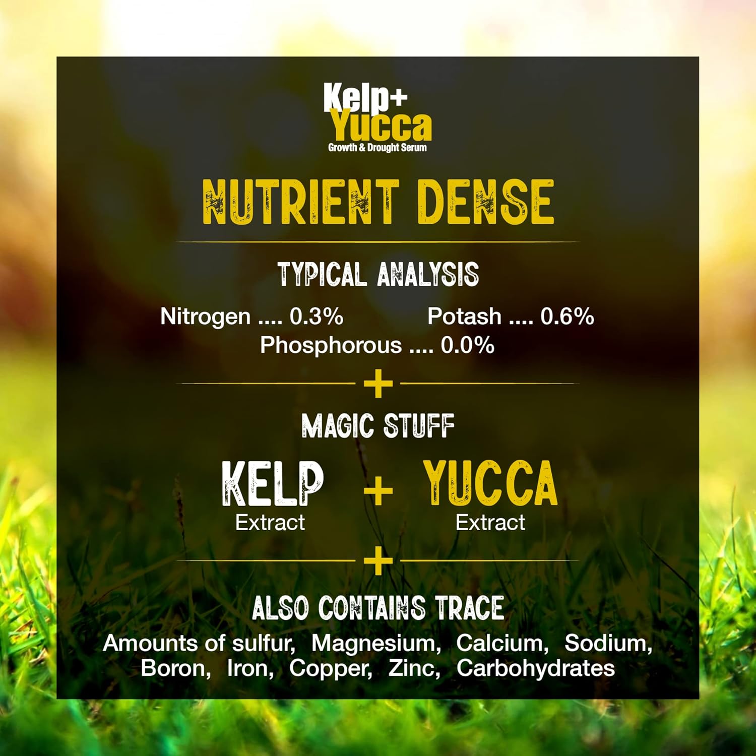 GS Plant Foods Kelp + Yucca Plant Fertilizer & Soil Conditioner – Heat & Drought Protection Formula for Vegetables, Lawns, Gardens & Houseplants (11 oz Dry Concentrate)