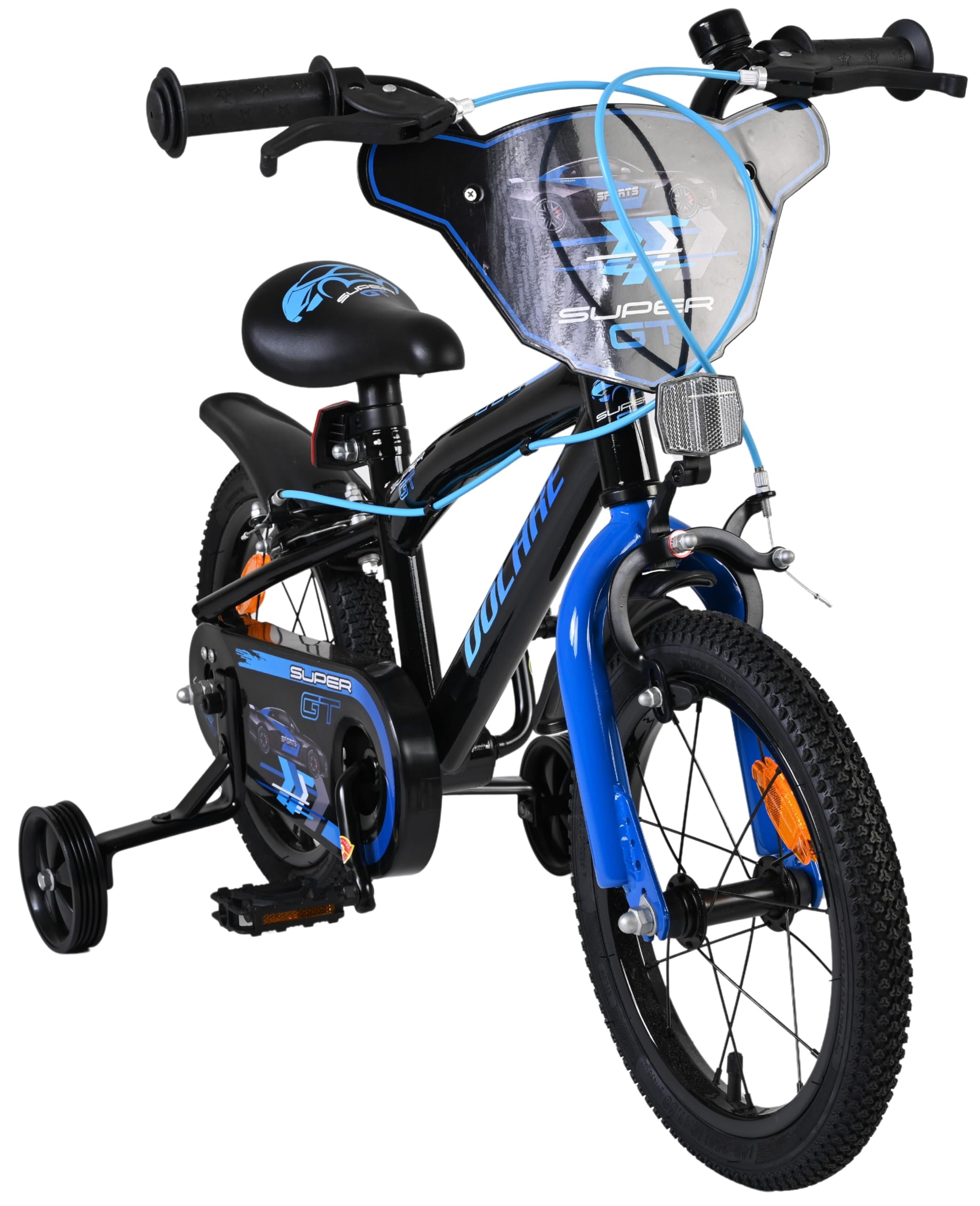 Volare Super GT Kinderfahrrad blau 14 Zoll | 3,5–5 Jahre | 2 Handbremsen, Stützräder, Kettenschutz, Reflektoren | Verstellbarer Sattel | Geschenk für Jungen & Mädchen