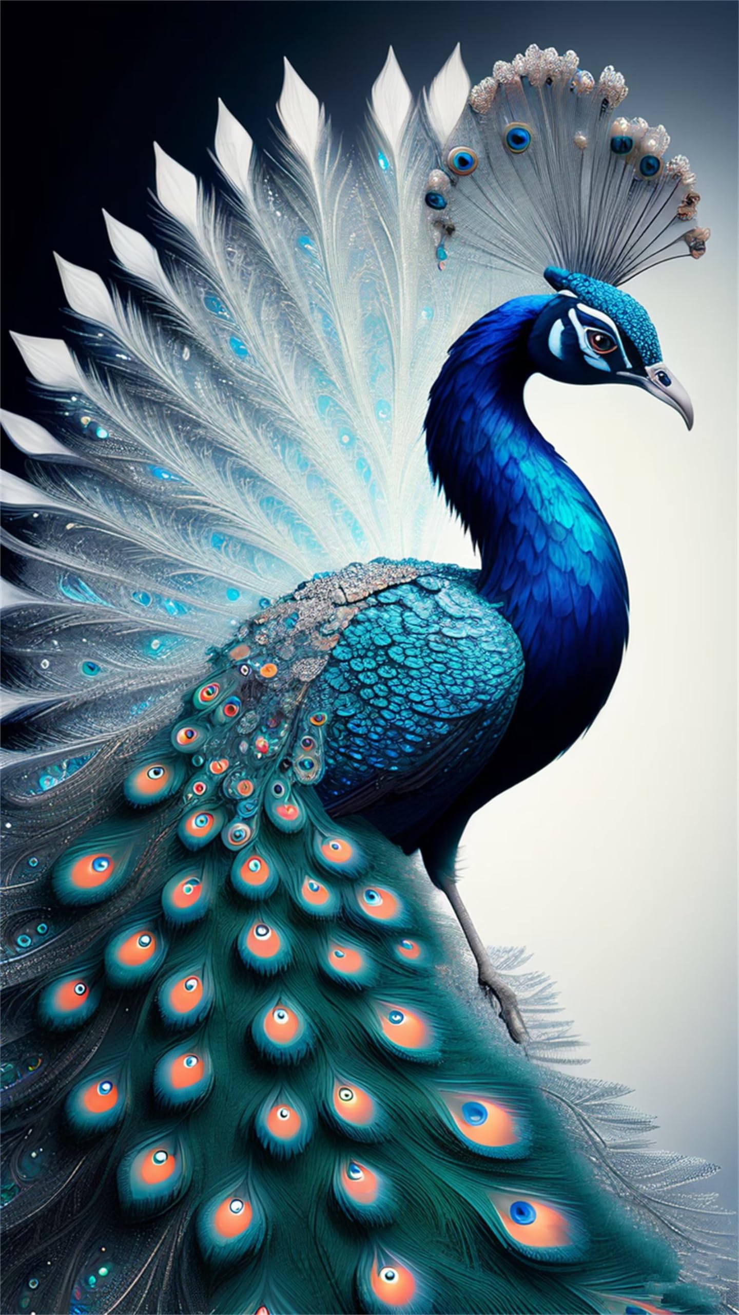 Diamond Painting Paon Bleu 70x140 cm, kit complet de broderie diamants ronds DIY