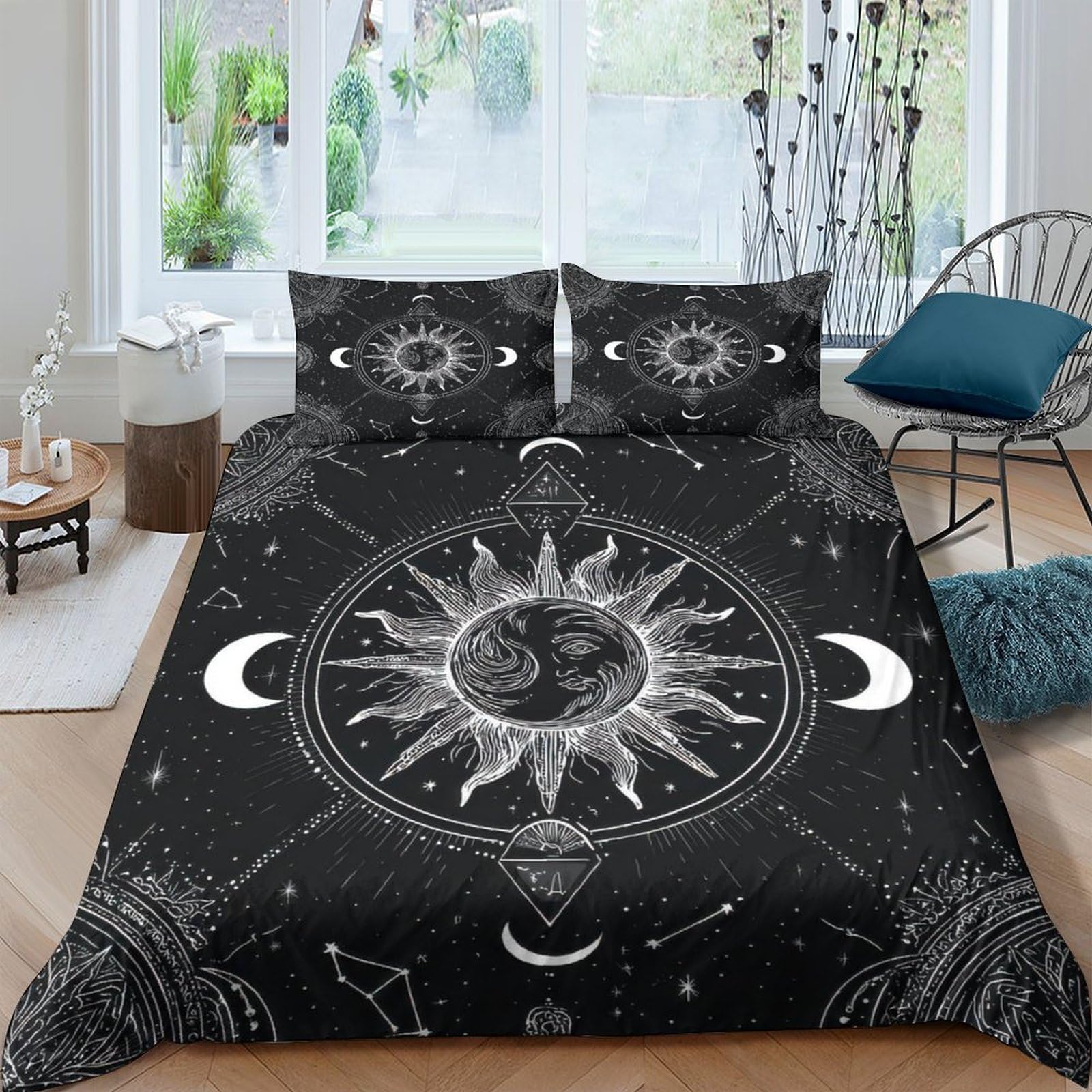 Ctjqhvkz Style-6 3D Printed Sun Moon Fitted Sheet Microfiber Soft Black Celestial Mattress Cover For Bedroom Guest Room Decor Single（135X200cm）