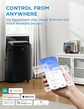 Midea Duo 12,000 BTU (10,000 BTU SACC) High Efficiency Inverter, Ultra Quiet Portable Air Conditioner, Cools up to 450 Sq. Ft., Compatible with Alexa/Google Assistant, Includes Remote