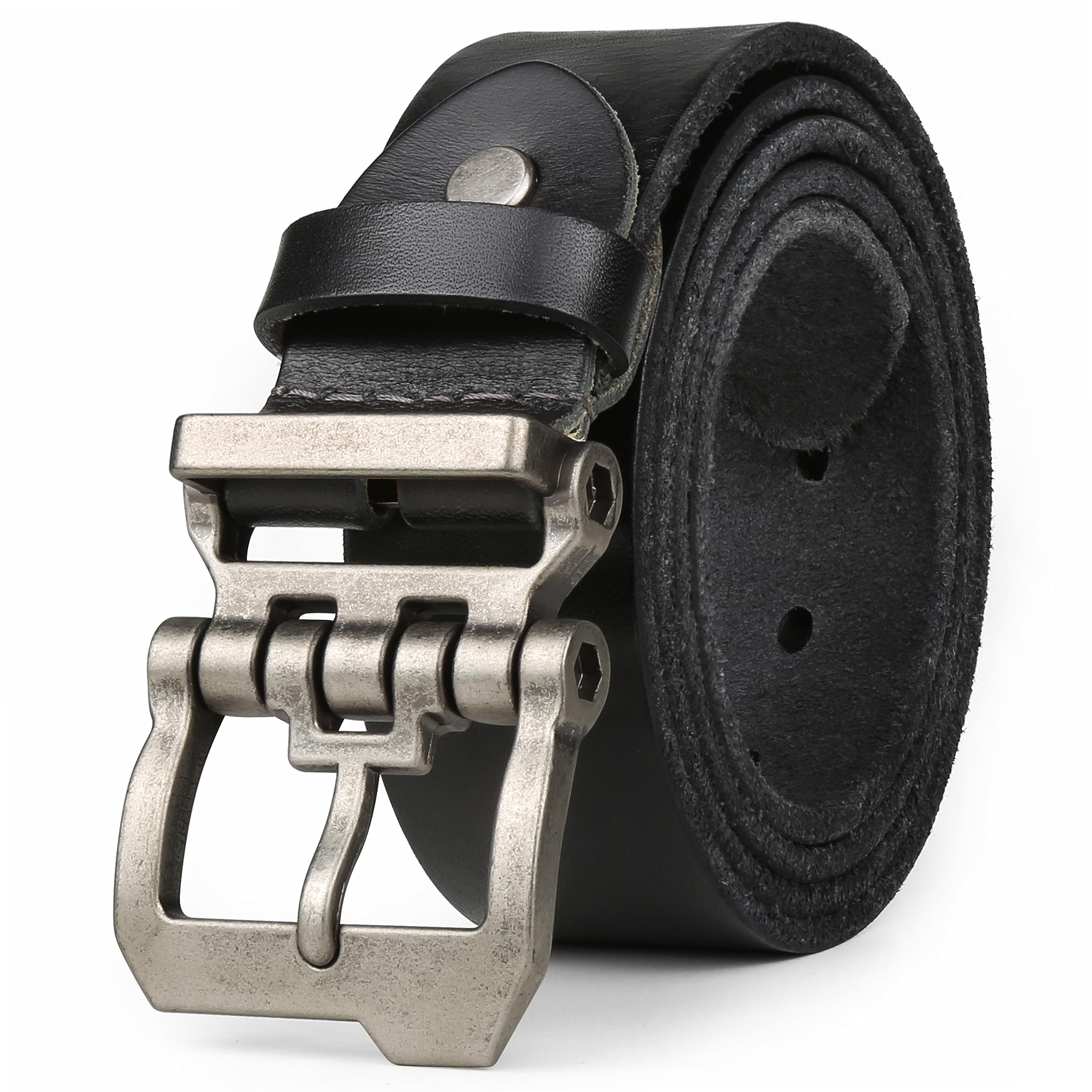 JingHao Ceinture Homme Cuir Véritable,Ceinture en Cuir Pour Décontracté Jeans,Longueur 105cm-165cm Pour Taille Régulière ou Grande Taille,Noir Marron 38mm