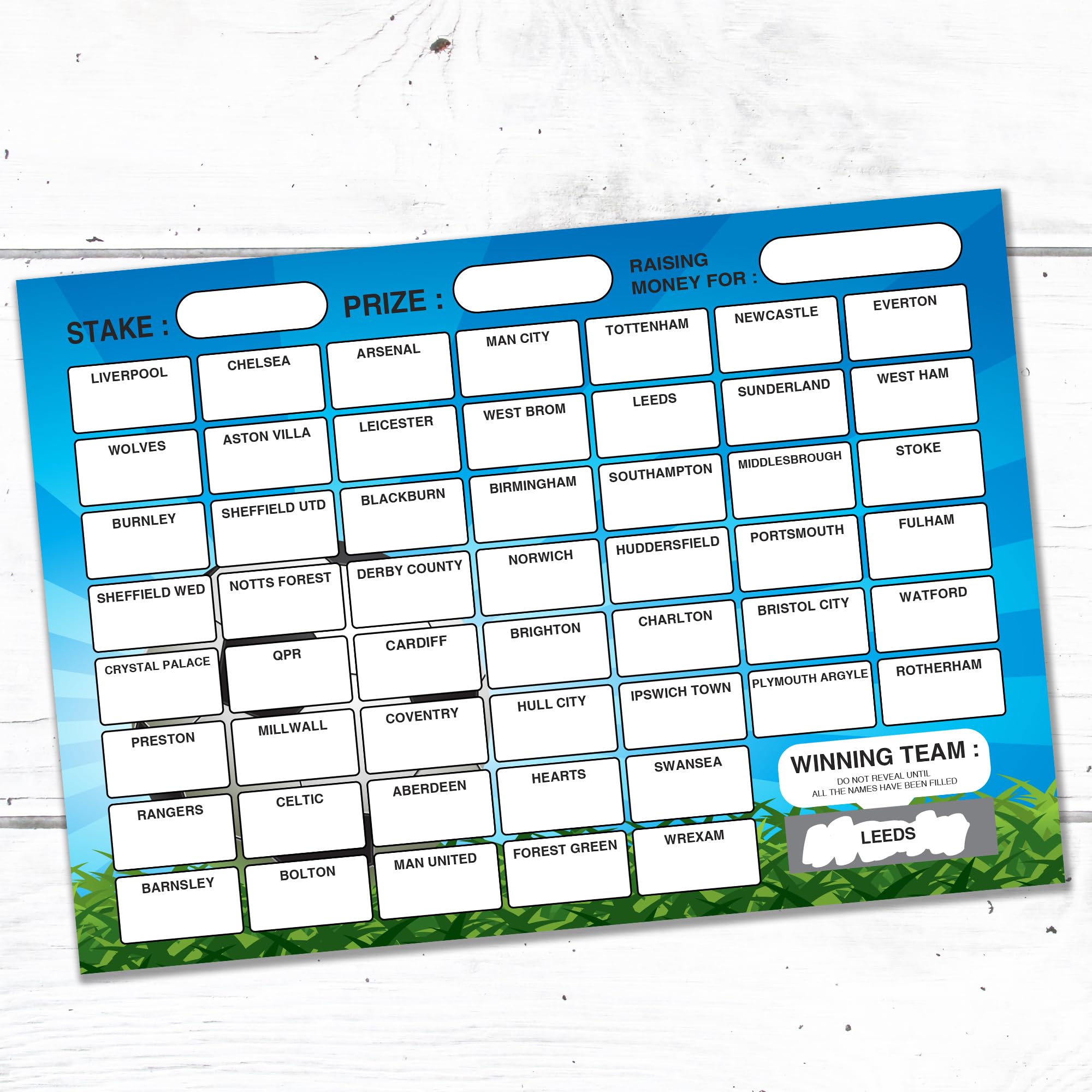 10 x Football Team Fundraising Scratch Cards. A5 Cards with 52 Squares to Raise Money for Charity, Blue / Green - Image 4