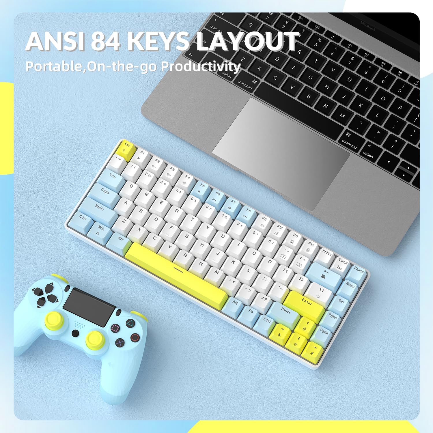 LexonElec RK-84 Portable Mechanical Gaming Keyboard,Rainbow LED Backlit Compact 84 Keys Mini Wired Office Keyboard with Blue Switch for Windows Laptop PC Mac-White/Blue/Orange