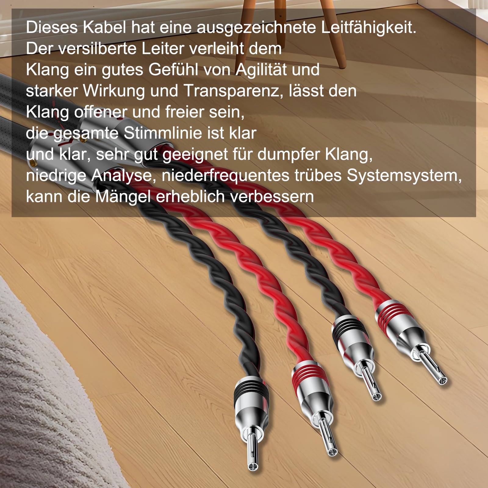 High-End Lautspecherkabel, A Paar Lautsprecherkabel Flexibles Kabel Versilberte Banane Speaker Cable Lautsprecher Kabel mit hochwertigen Bananensteckern für High End Lautsprechersystem (2.5m)