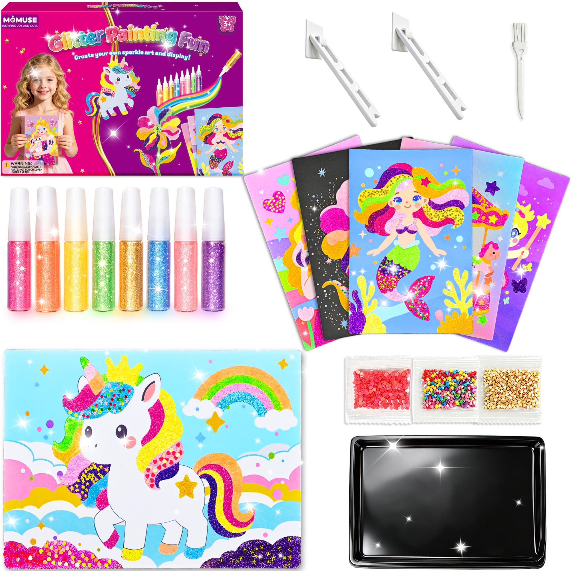 MOMUSE DIY Glitter Art Kit with 2 Display Stands, Kids Crafts Kits 6+