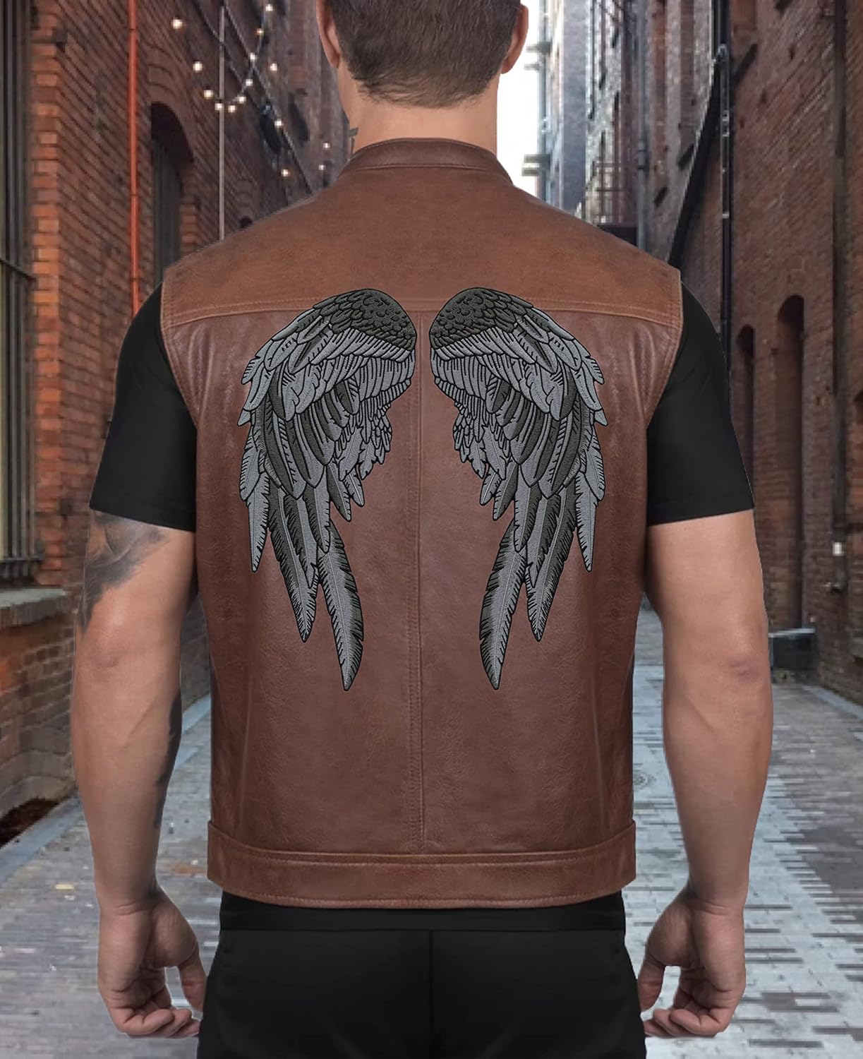 Black Gray Angel Wings 12” | "Saints & Sinners Realistic Wings and Feathers Guardian Angels Patches | Back Patch for Men and Women Iron On Embroidered | Large 2pc. Set - by Nixon Thread Co.
