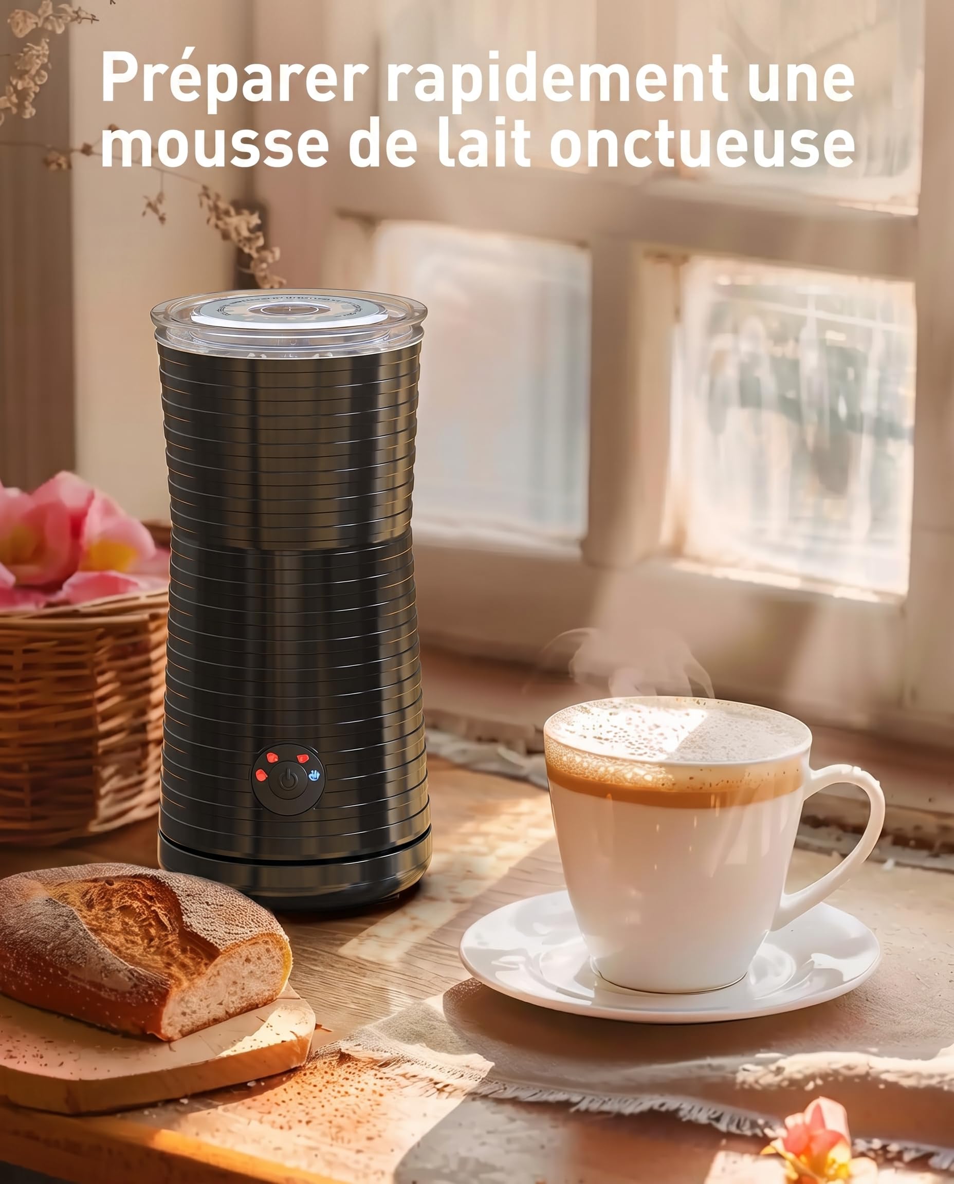 Morpilot Mousseur à Lait Électrique 4 en 1 à Mousse Chaude et Froide et Chauffe-lait, Emulsionneur Automatique 400W 240ml pour Cappuccino Macchiato Latte