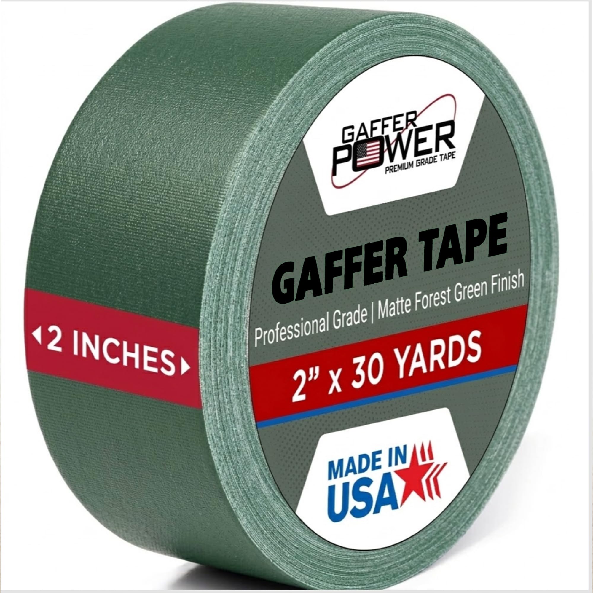 Gaffer Power Real Professional Grade Gaffer Tape, Made in The USA, Heavy Duty Gaffers Tape, Non-Reflective, Multipurpose. (2 Inches x 30 Yards, Forest Green)