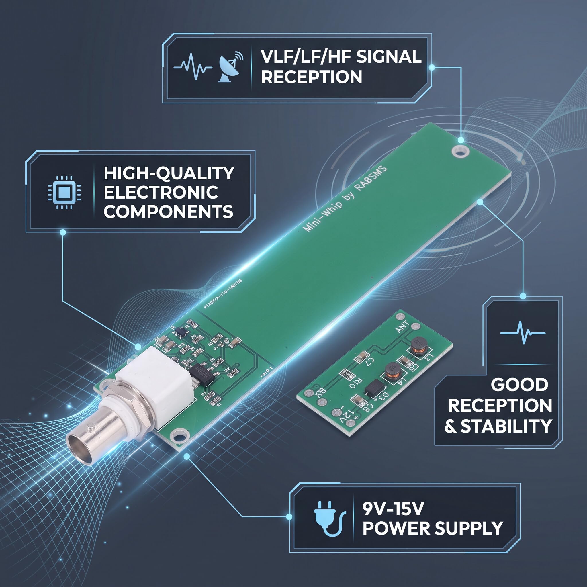Antena Activa SDR Profesional De Onda Corta – 100 KHz A 30 MHz, Alta Ganancia, Para Interior Y Exterior Con Cables Incluidos