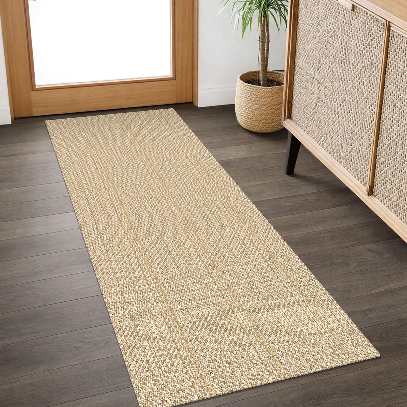 IOHOUZE Washable Runner Rug 2x5 Non Slip Runners for Hallways Entryway Runner Indoor, Kitchen Throw Rug Woven Cotton Floor Carpet for Hall Entrance Bedroom, Warm Beige/Orange/Apricot