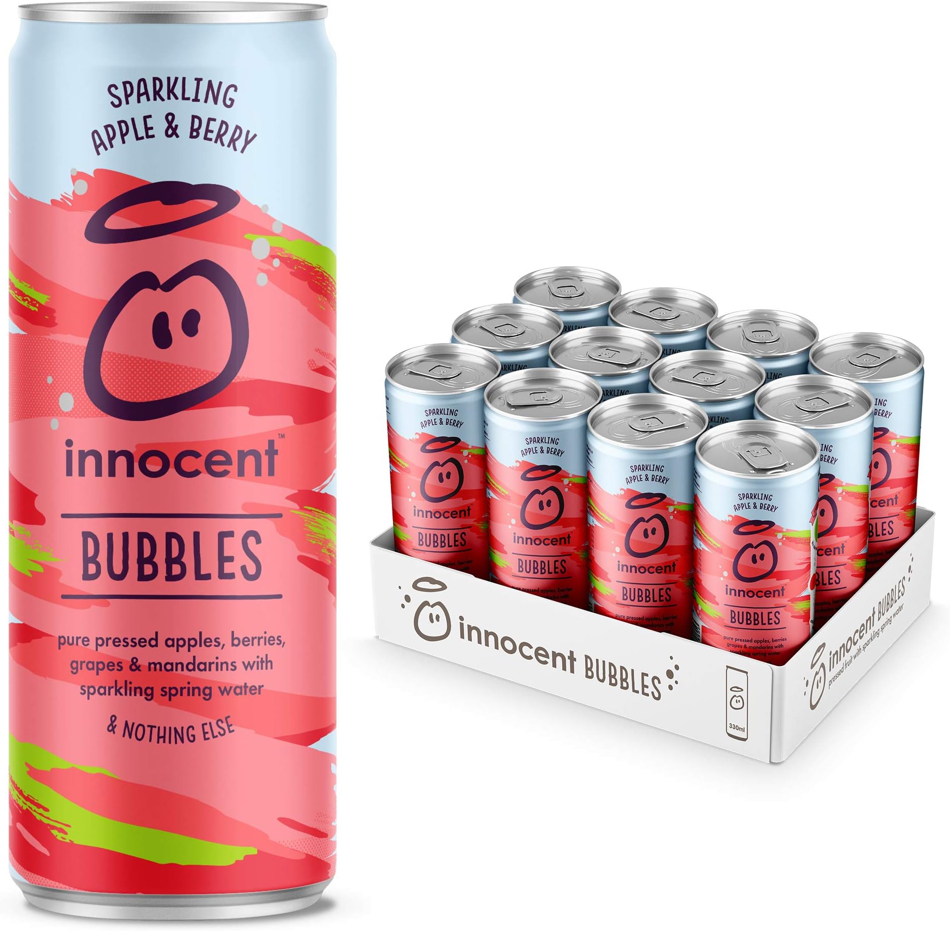 Innocent Drinks - Bubbles Sparkling Soda | Lightly Sparkling Blend Of Pure Fruit Juice & Spring Water | No Added Sugar | x12 330ml Multipack (Apple & Berry)