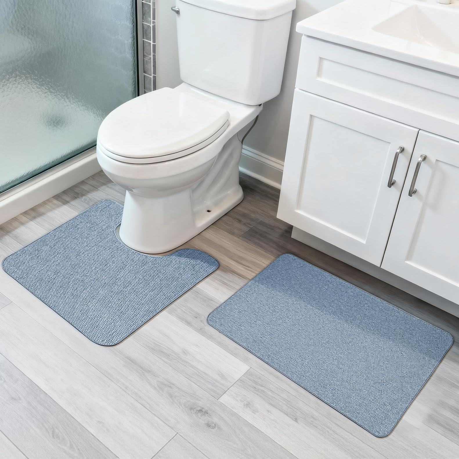 Bosap Bathroom Rugs Set 2 Pieces,Thin Bathroom Mats,Toilet Rugs,Quick Dry,Non-Slip,Machine Washable,Low Pile,Absorbent Bath Mats,Shower,Sink,Home