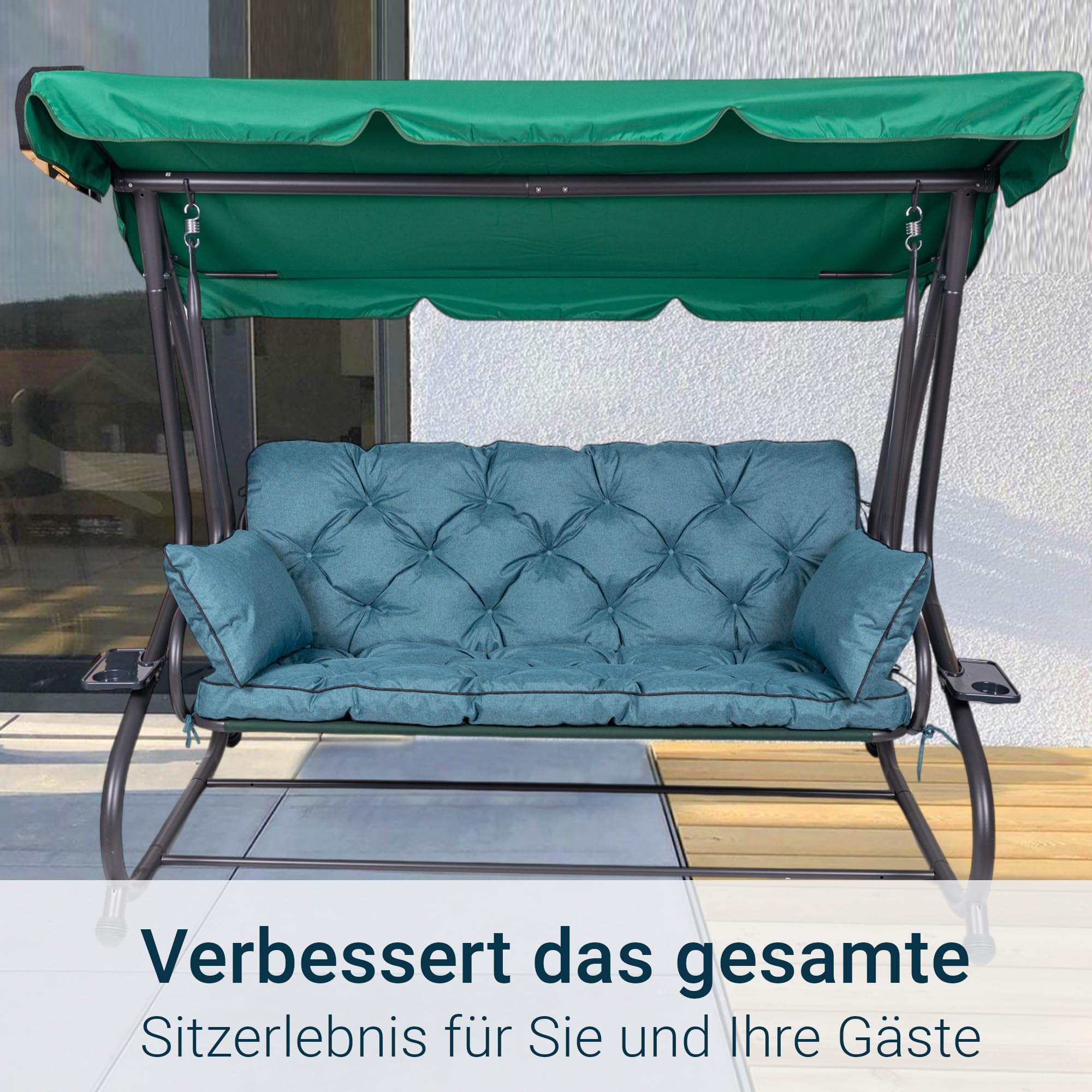 TexDeko® Bankauflage mit Rückenlehne für Hollywoodschaukel 170 x 50 x 56cm Gartenschaukelkissen gemütliche Sitzauflage Gartenbankauflage Polsterauflage wasserabweisend UV-beständig (Türkis)
