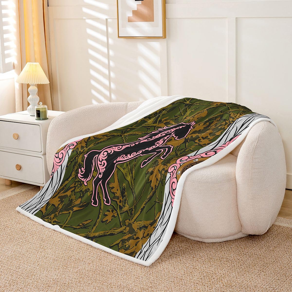 Plaid enfant cheval rose 130x150 | Cadeau idéal pour déco de chambre western
