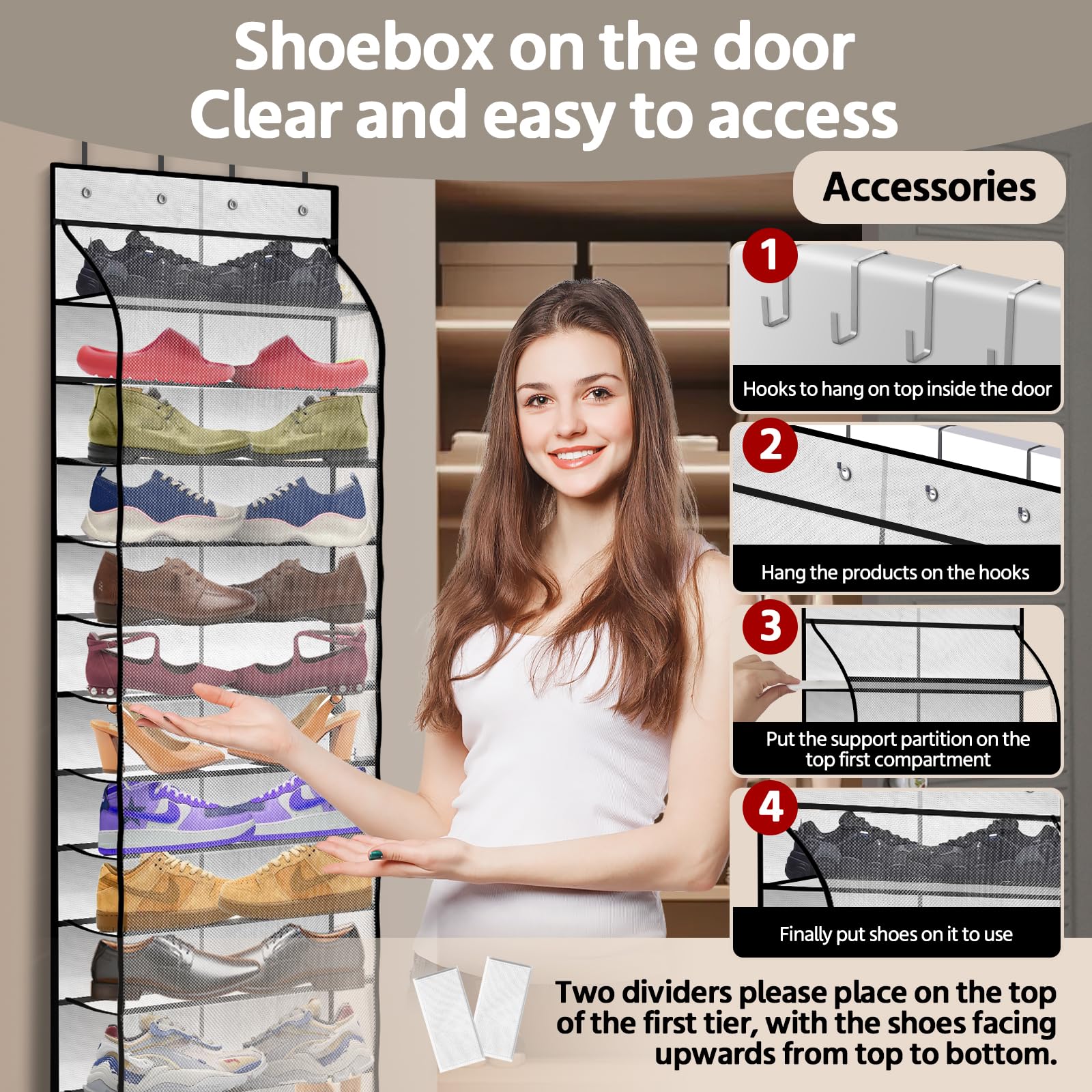 PAULONE Organizador de zapatos de 12 bolsillos sobre la puerta, bolsa de malla grande reutilizable transpirable para hombres y mujeres, organizador de zapatos para niños, bolsa colgante de
